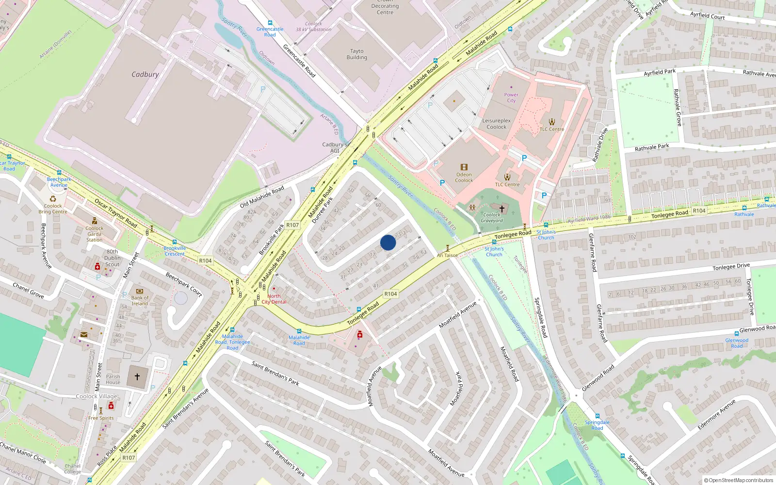 Overhead map showing the location of 11 Dunree Park, Dublin 5