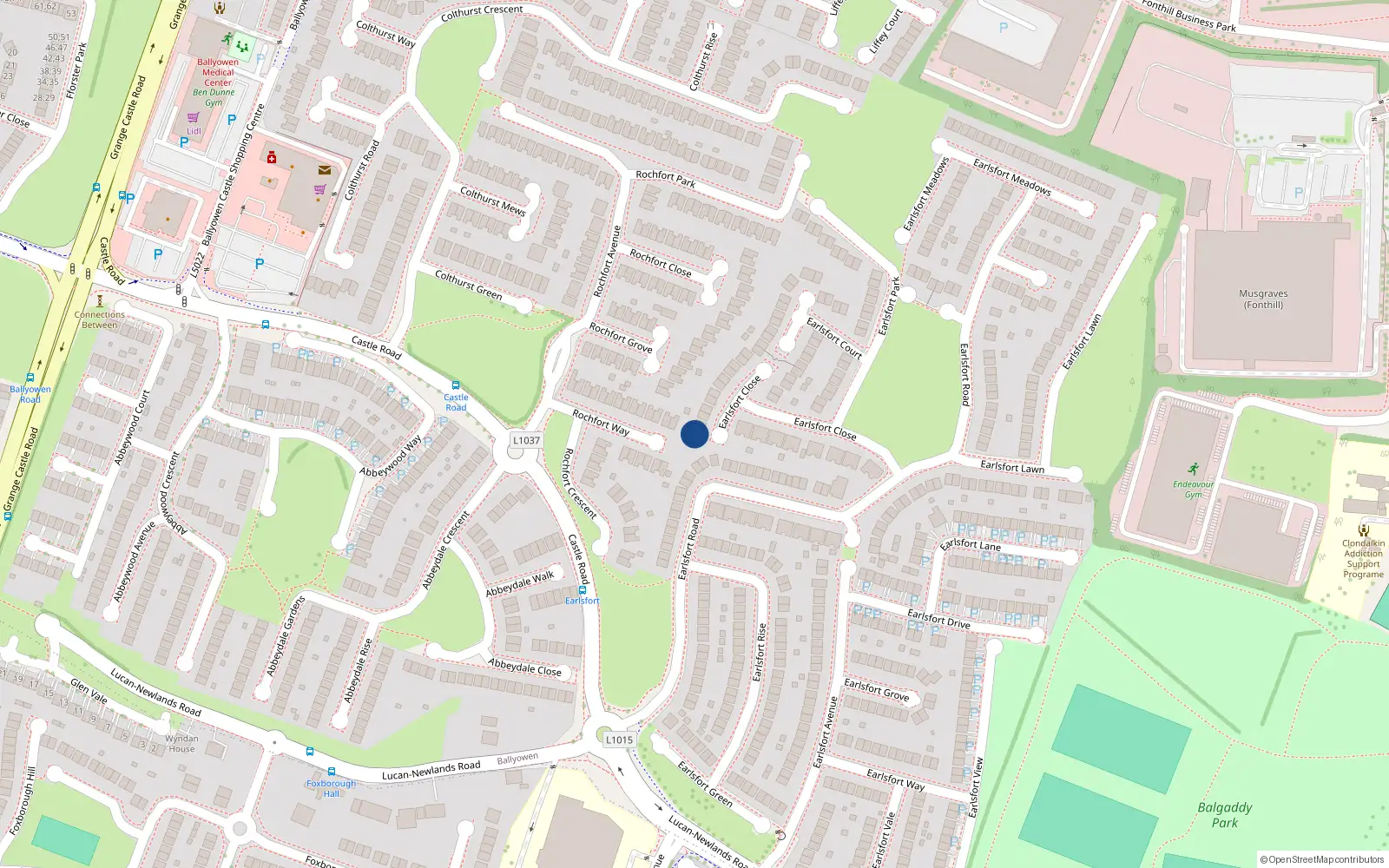 Overhead map showing the location of 11 Earlsfort Close, Lucan