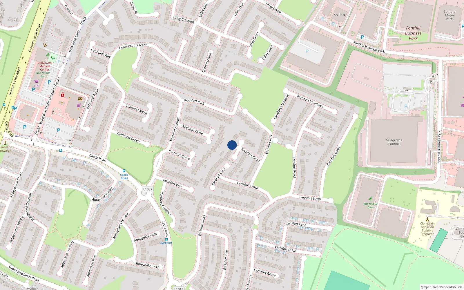 Overhead map showing the location of 11 Earlsfort Court, Lucan