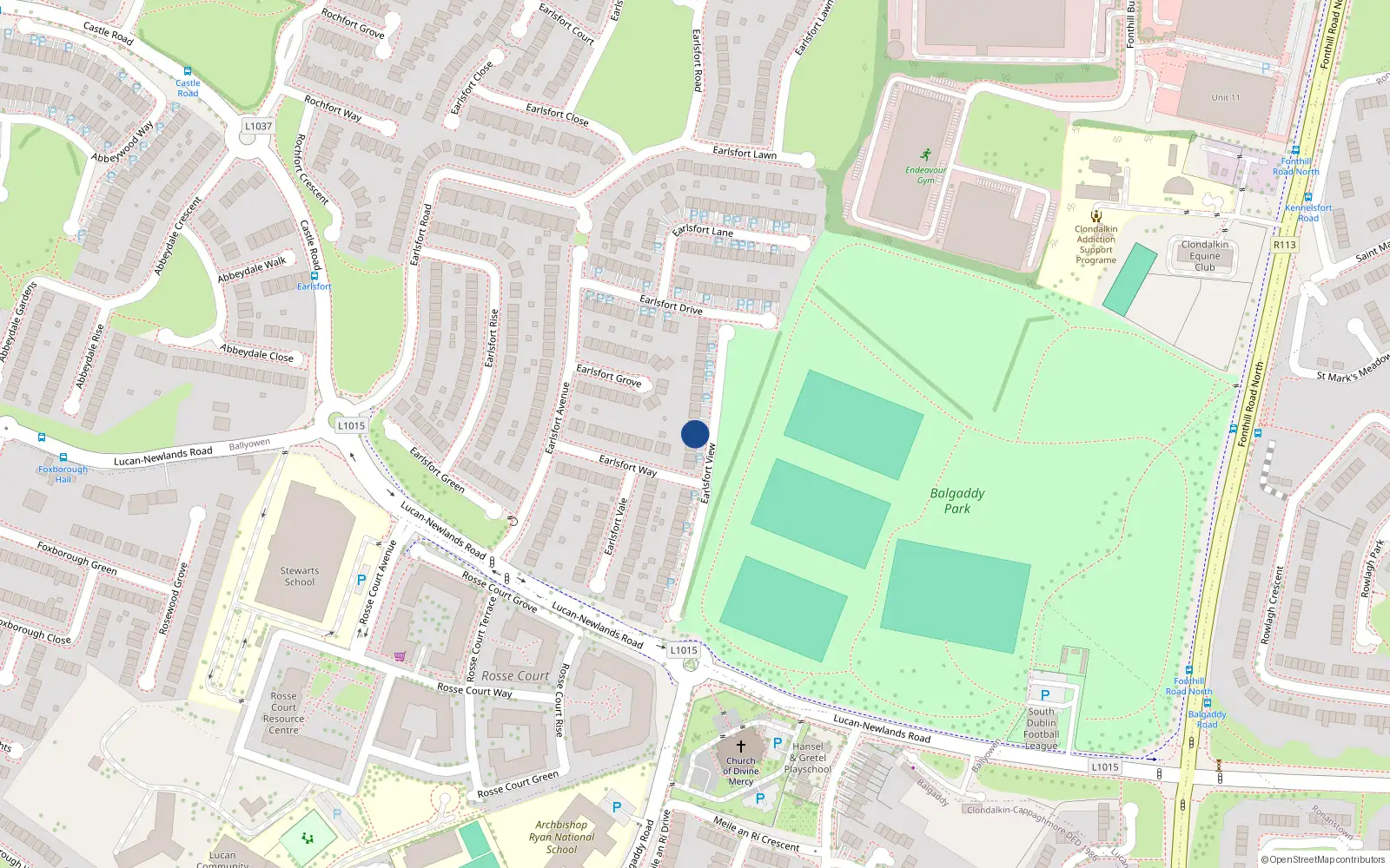 Overhead map showing the location of 11 Earlsfort View, Lucan