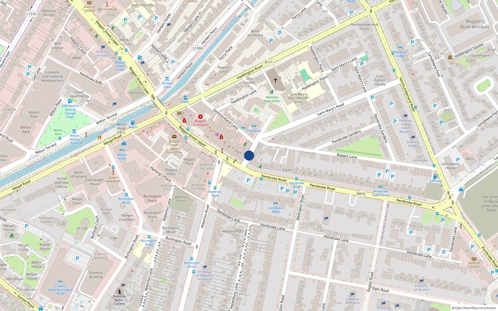 Overhead map showing the location of 11 Eastmoreland Place, Dublin 4
