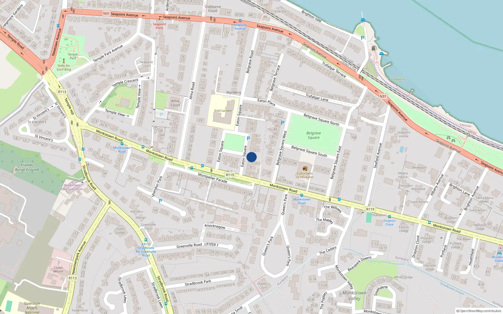 Overhead map showing the location of 11 Eaton Square, Blackrock