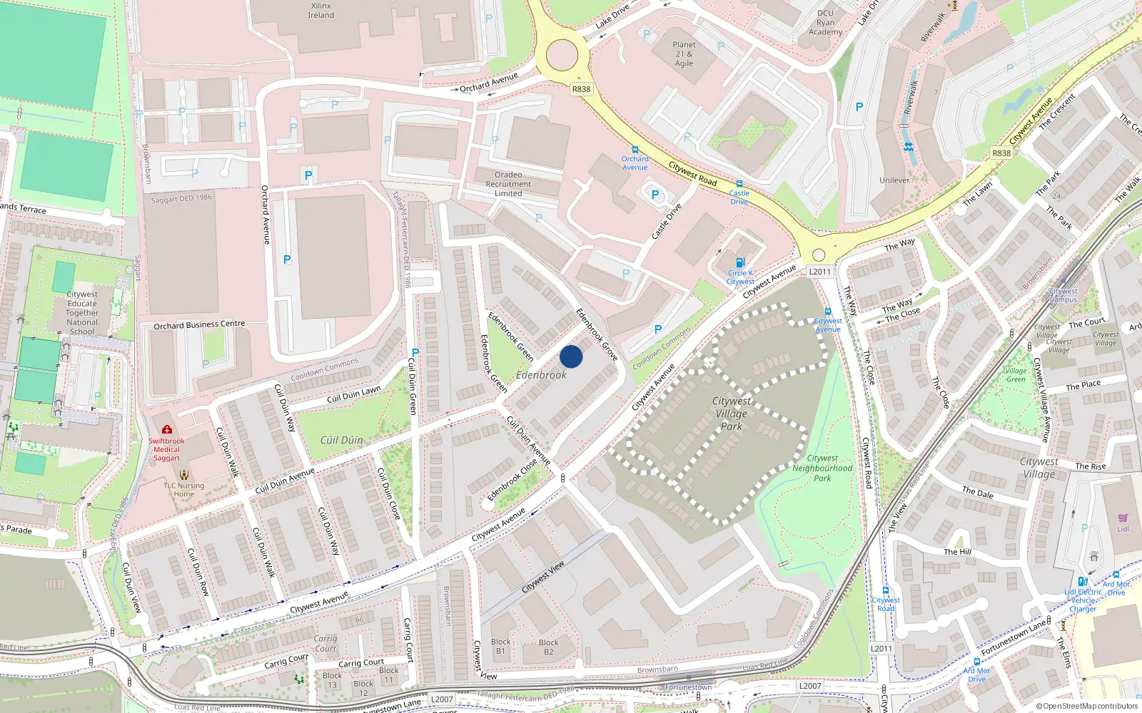 Overhead map showing the location of 11 Edenbrook Green, Citywest