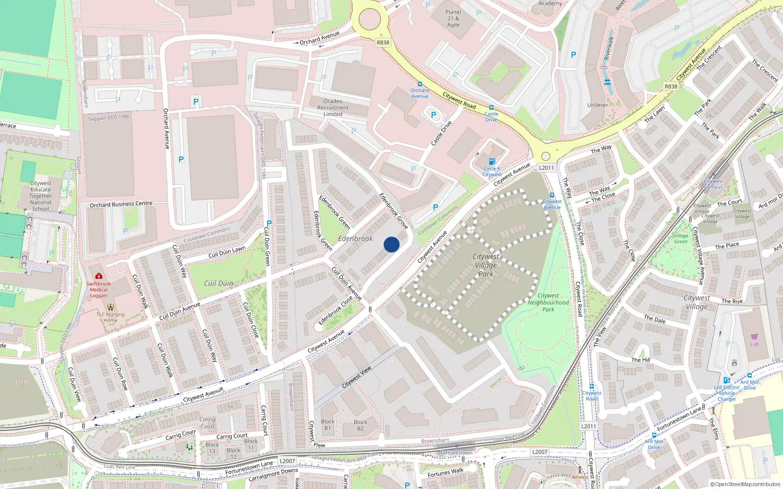 Overhead map showing the location of 11 Edenbrook Grove, Cooldown Commons