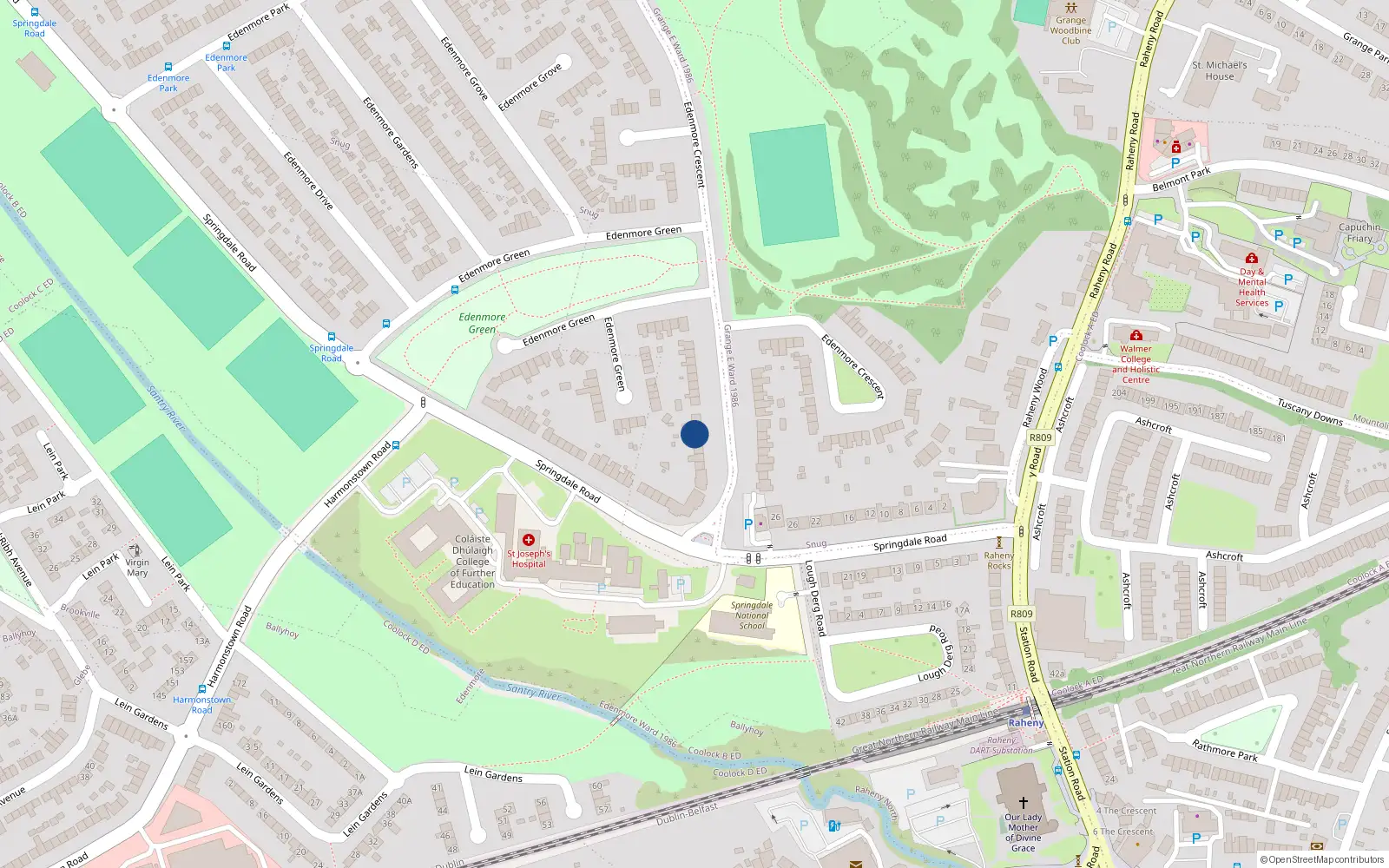 Overhead map showing the location of 11 Edenmore Crescent, Raheny, Dublin 5