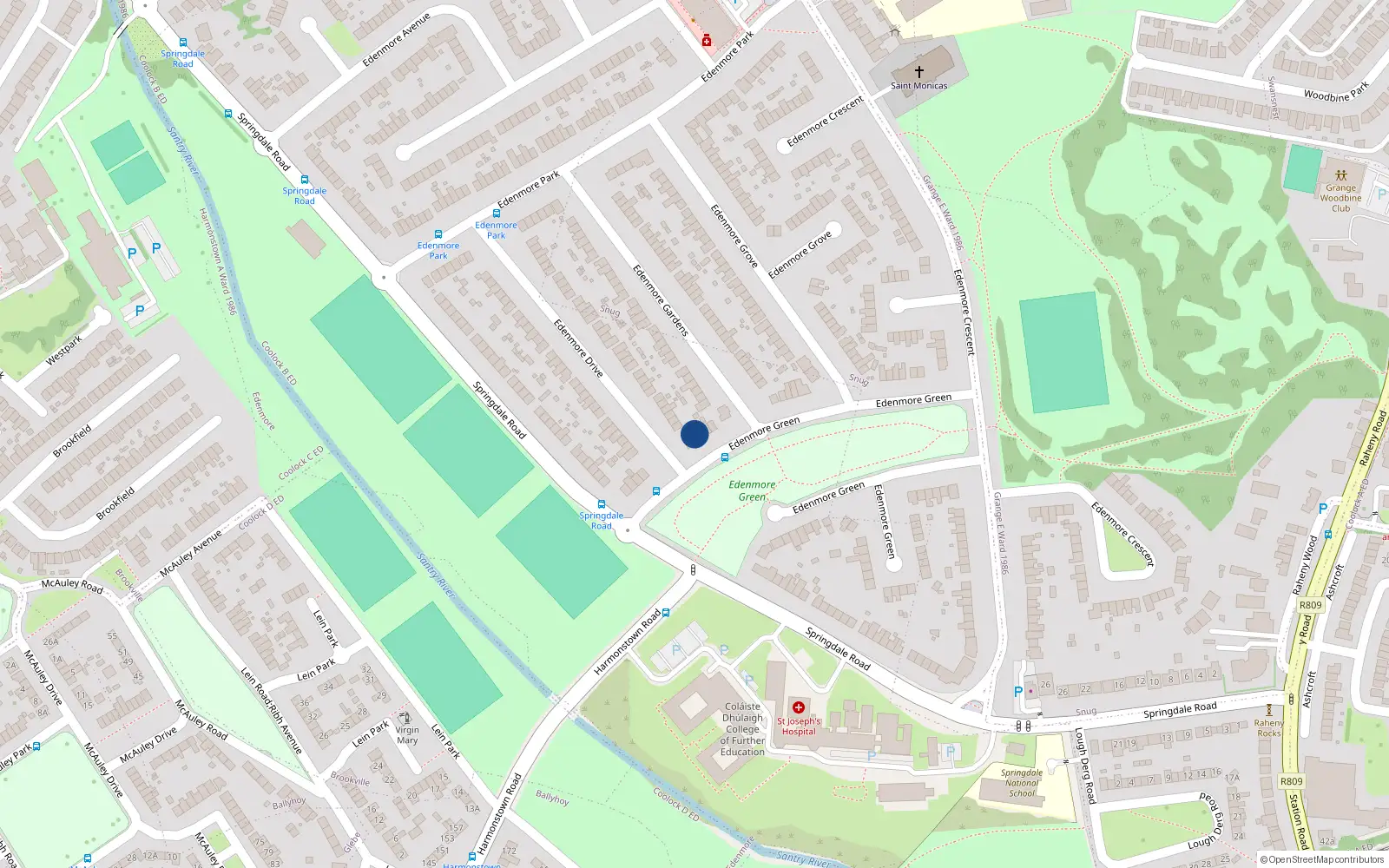 Overhead map showing the location of 11 Edenmore Green, Dublin 5