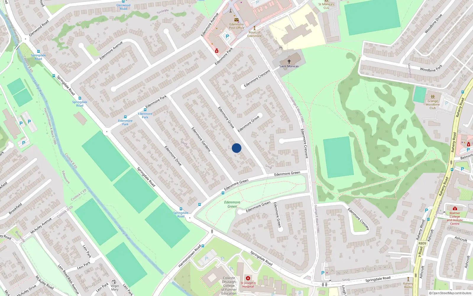 Overhead map showing the location of 11 Edenmore Grove, Dublin 5