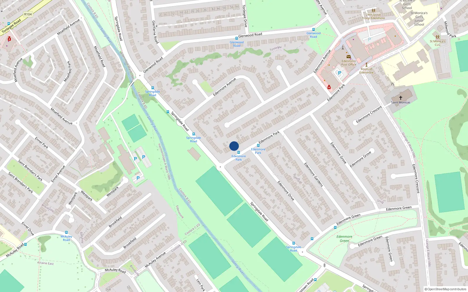 Overhead map showing the location of 11 Edenmore Park, Raheny, Dublin 5