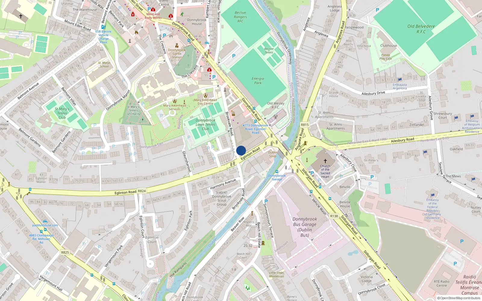 Overhead map showing the location of 11 Eglinton Road, Donnybrook