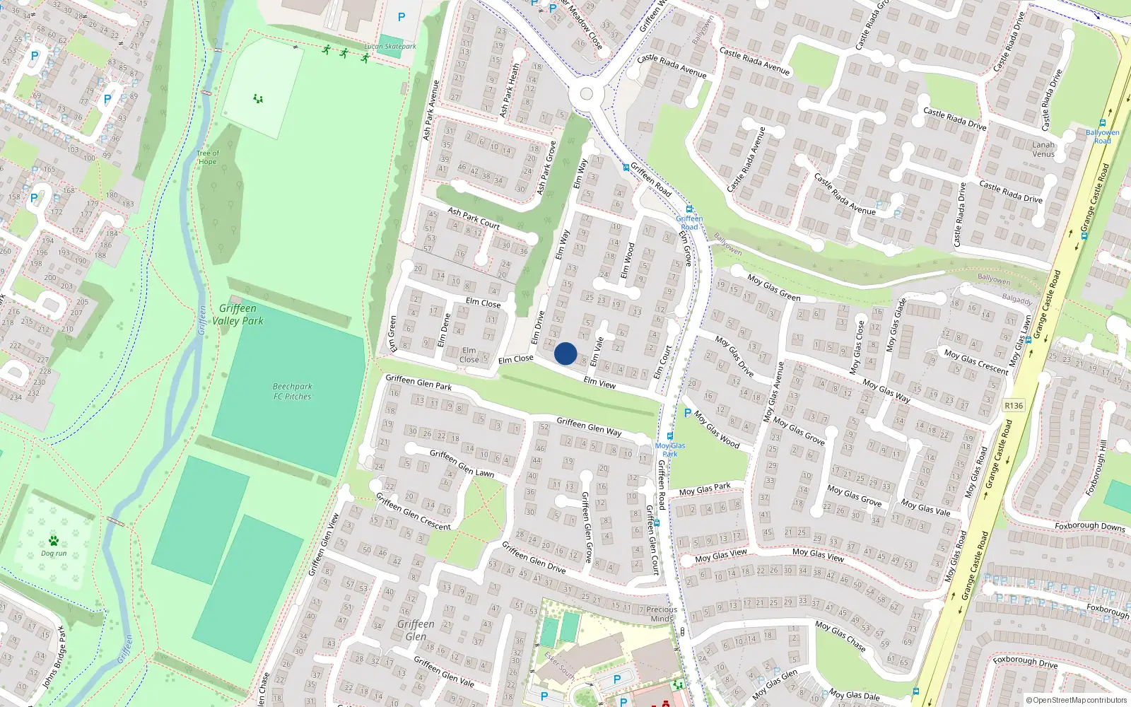 Overhead map showing the location of 11 Elm View, Lucan