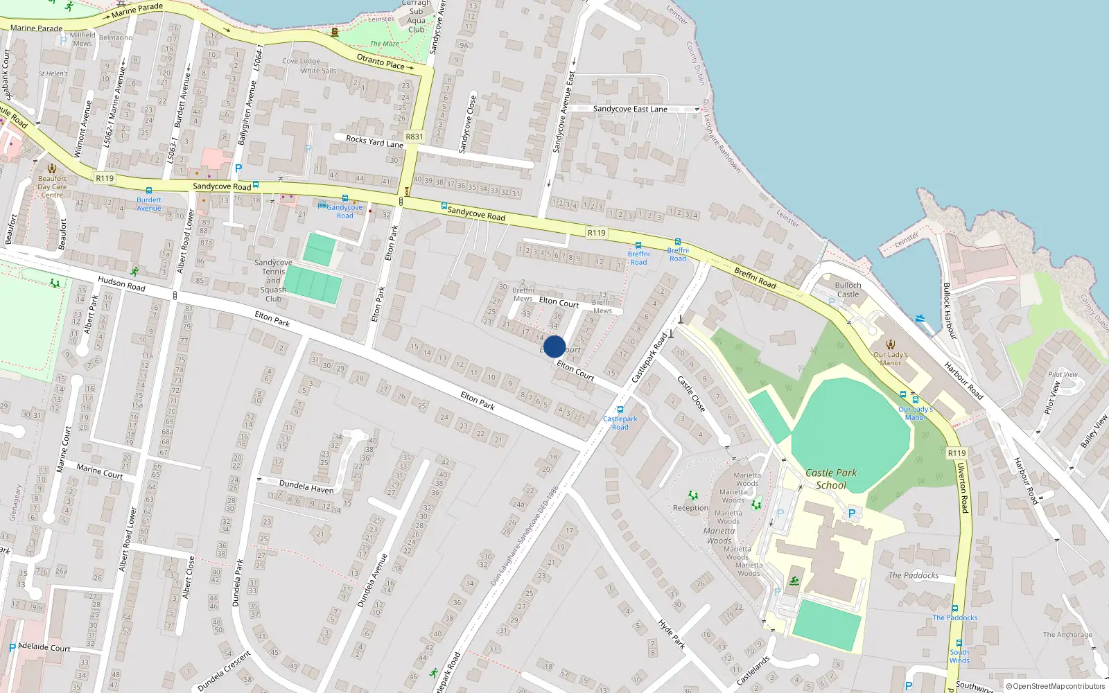Overhead map showing the location of 11 Elton Court, Dublin