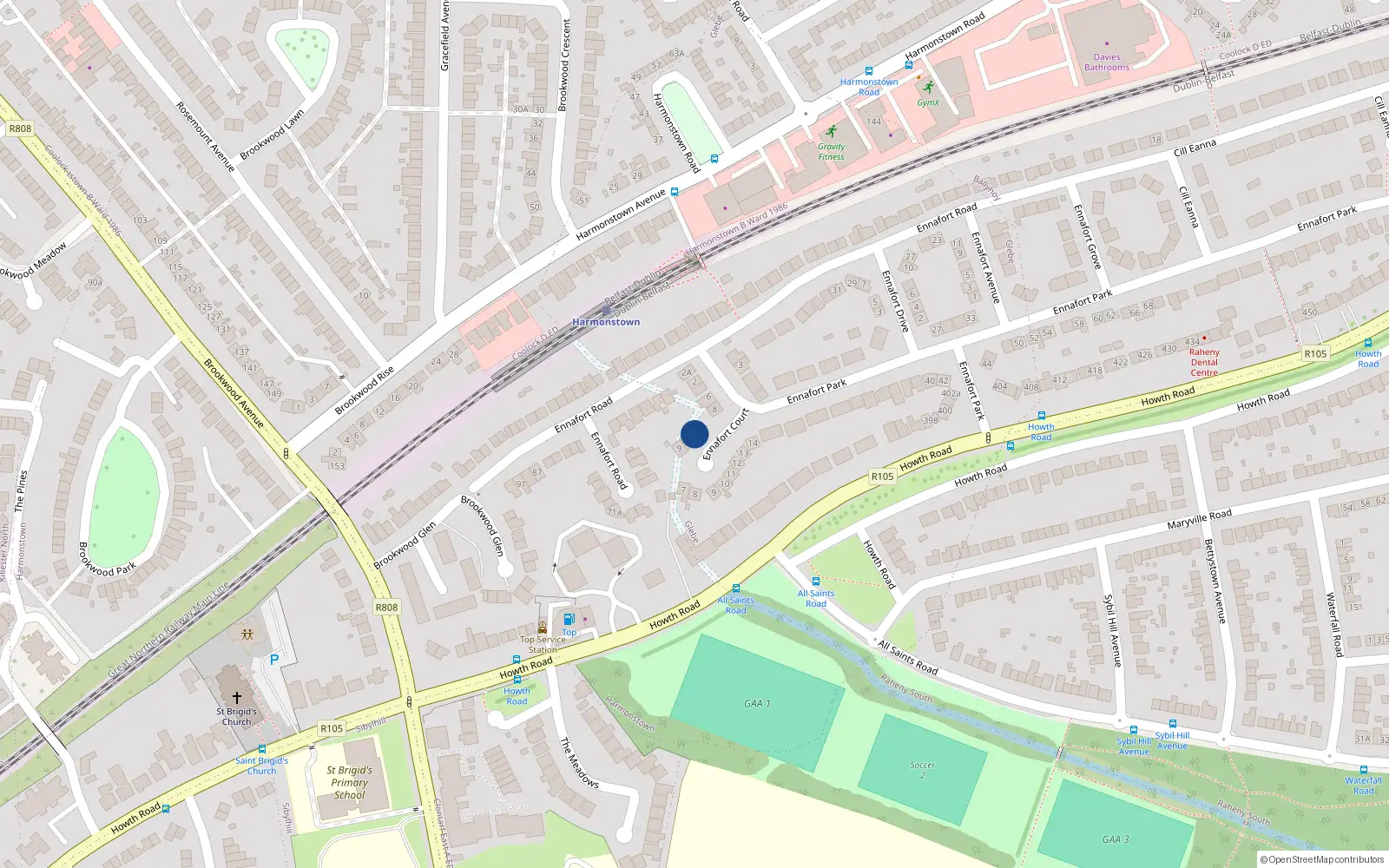 Overhead map showing the location of 11 Ennafort Court, Raheny, Dublin 5