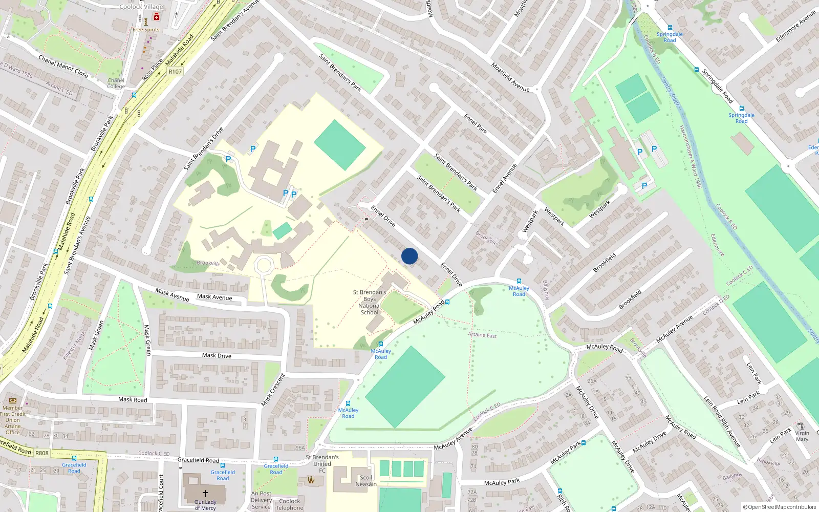 Overhead map showing the location of 11 Ennel Drive, Artane, Dublin 5