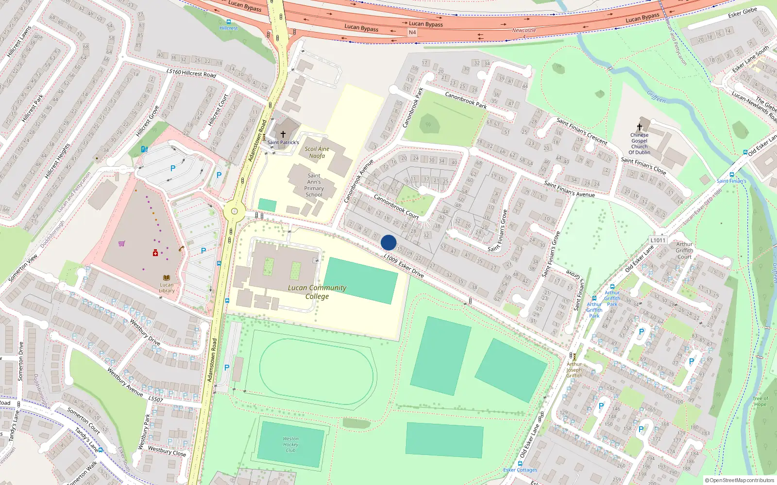 Overhead map showing the location of 11 Esker Drive, Lucan