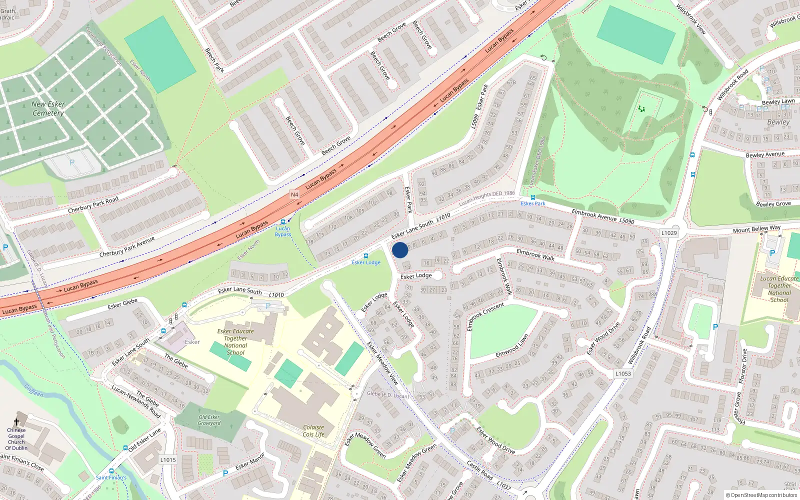 Overhead map showing the location of 11 Esker Lodge, Lucan