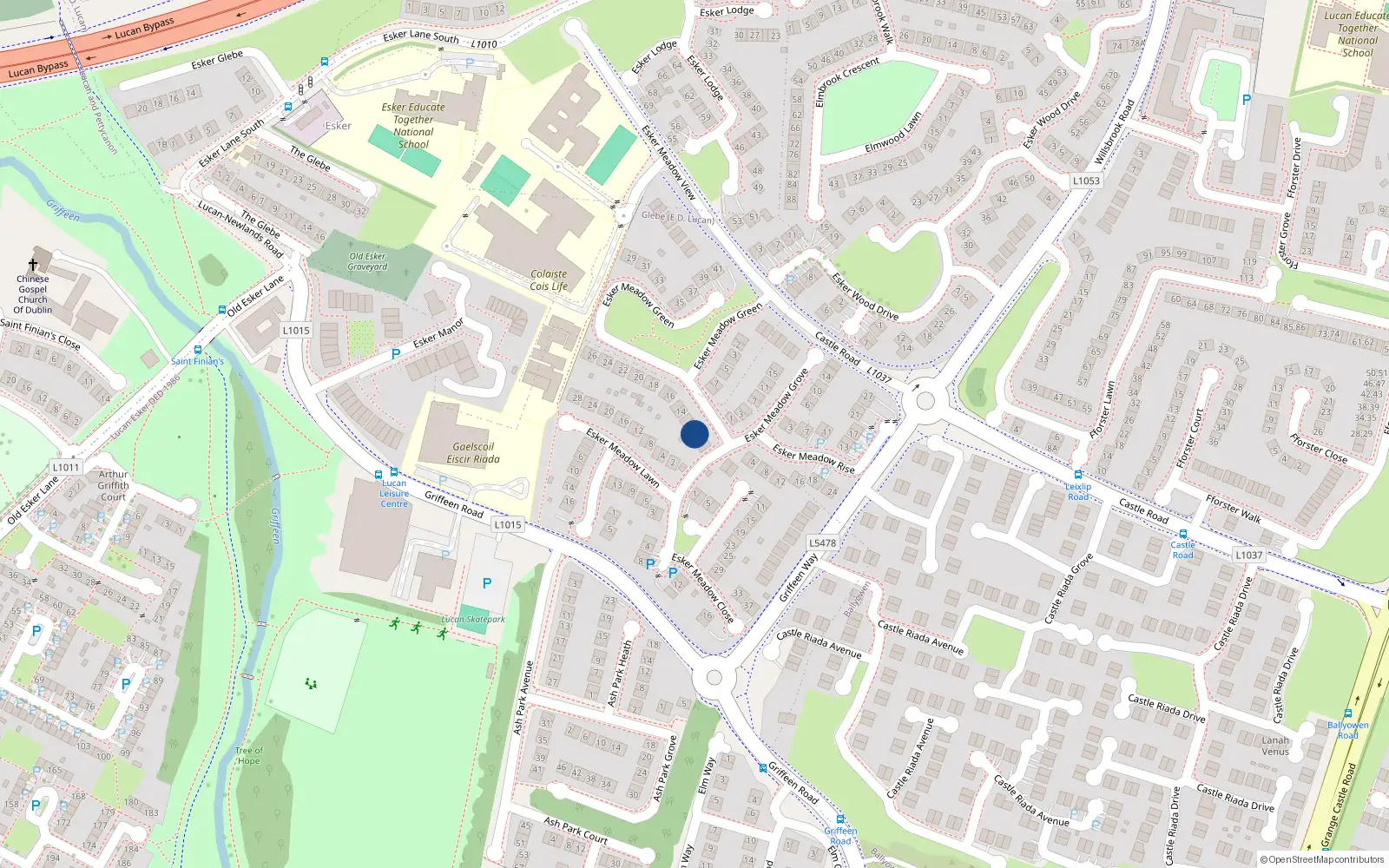 Overhead map showing the location of 11 Esker Meadow Green, Lucan, Dublin