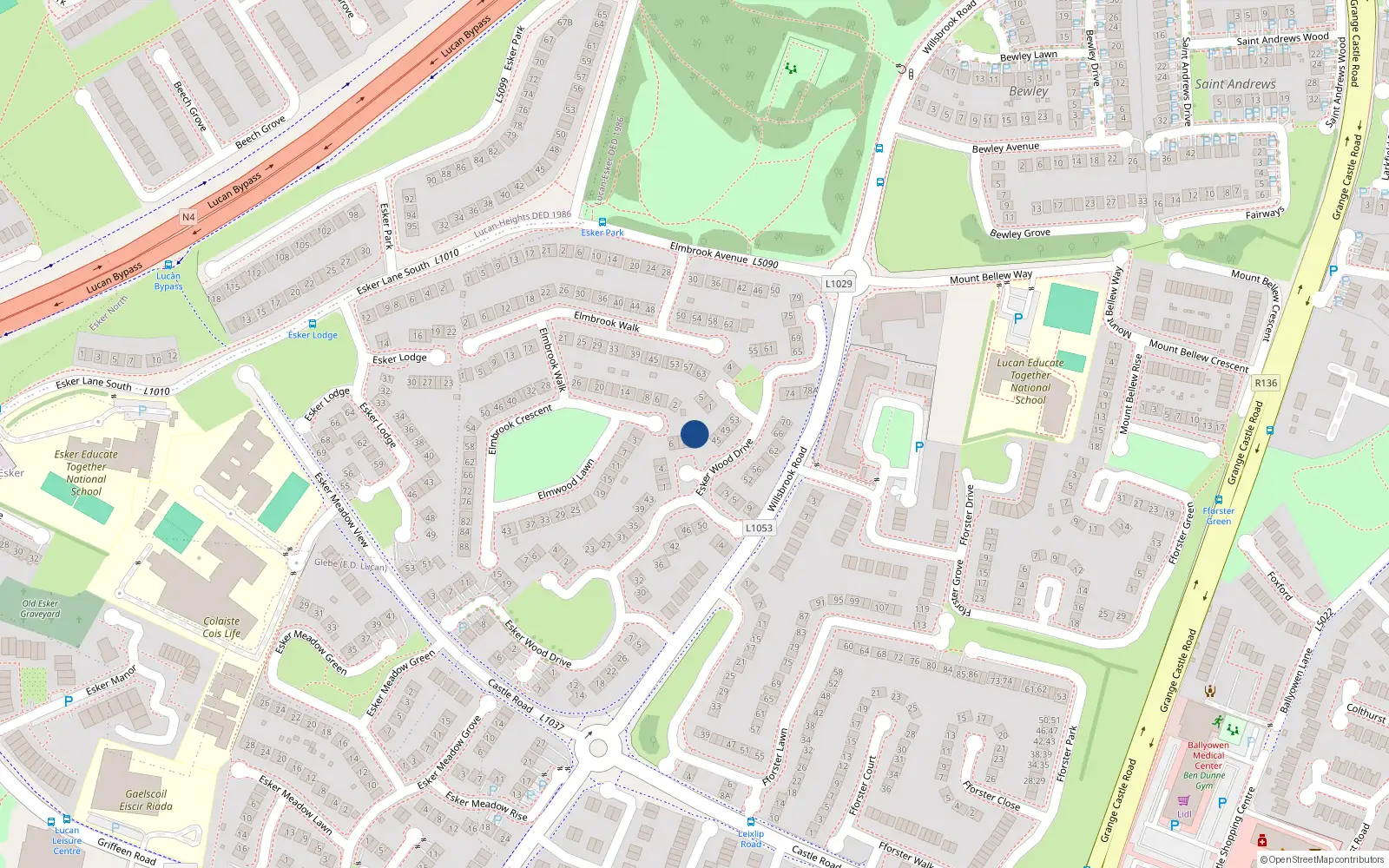 Overhead map showing the location of 11 Esker Wood Court, Lucan