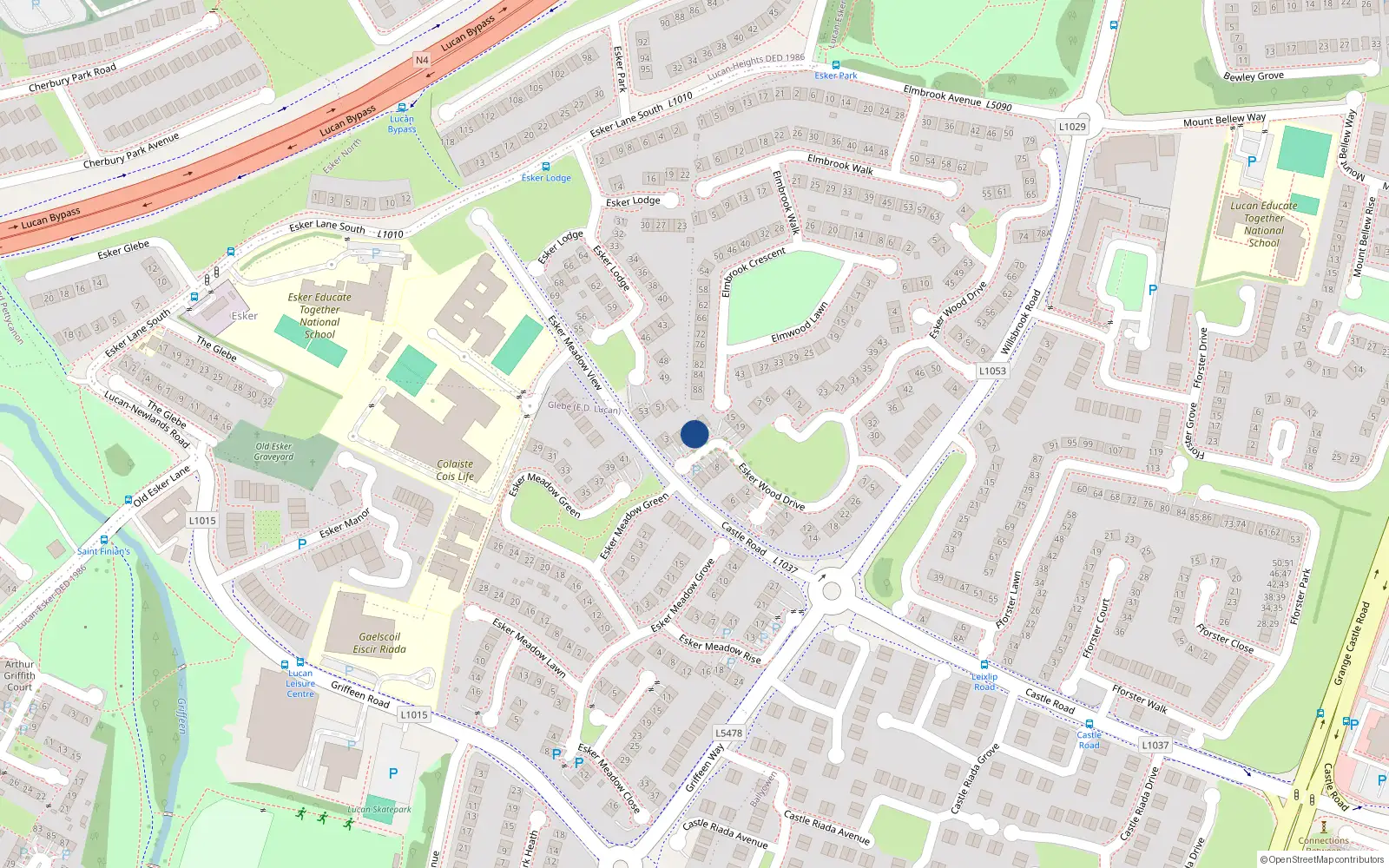 Overhead map showing the location of 11 Esker Wood Drive, Lucan