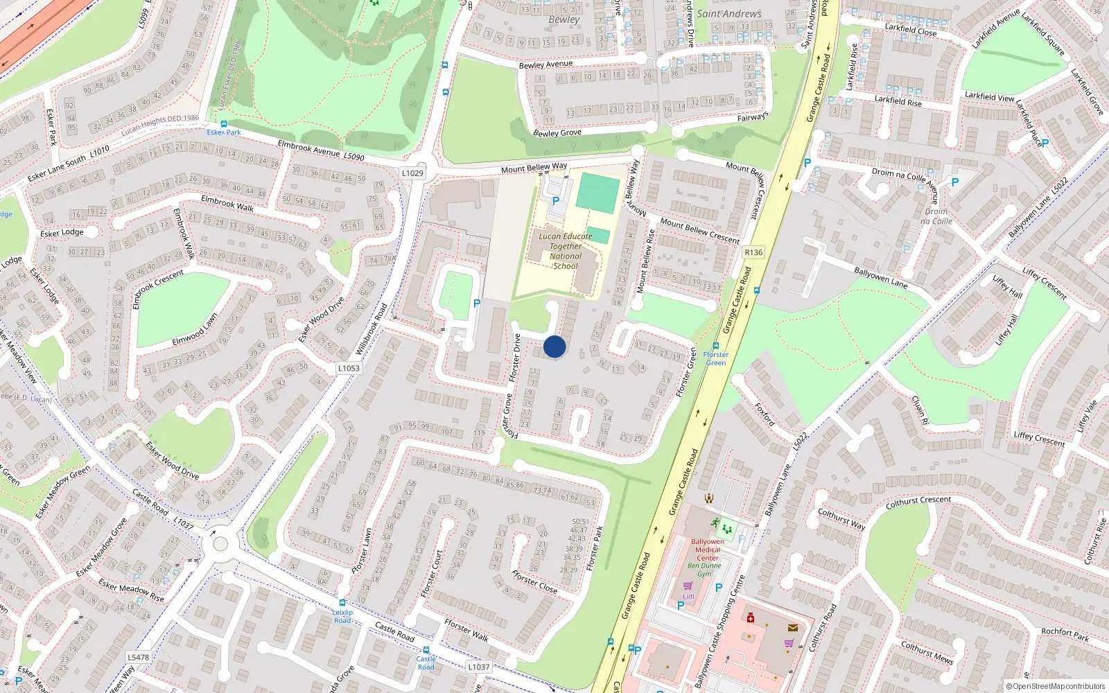 Overhead map showing the location of 11 Fforster Crescent, Lucan