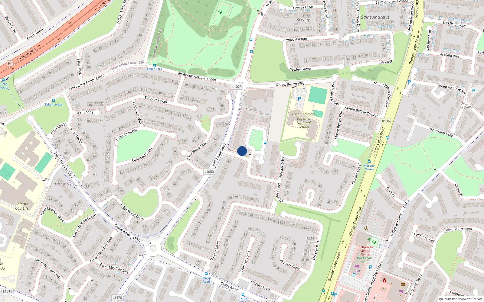 Overhead map showing the location of 11 Fforster Square, Lucan