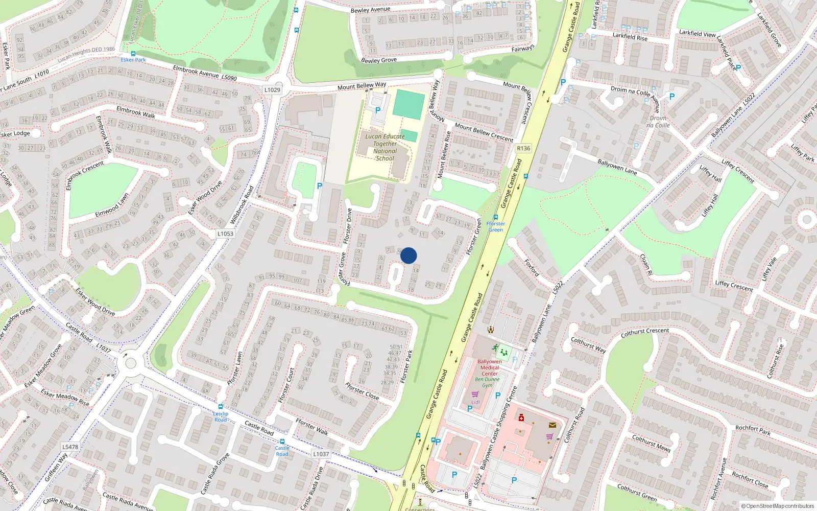 Overhead map showing the location of 11 Fforster Way, Ballydowd Manor, Lucan