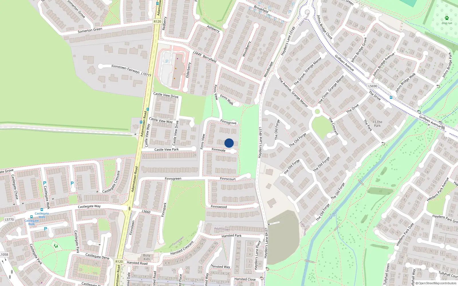 Overhead map showing the location of 11 Finnsvale, Lucan