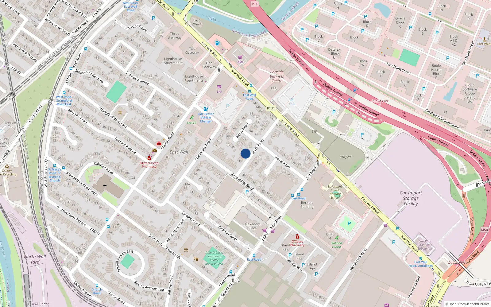 Overhead map showing the location of 11 Forth Road, East Wall, Dublin 3