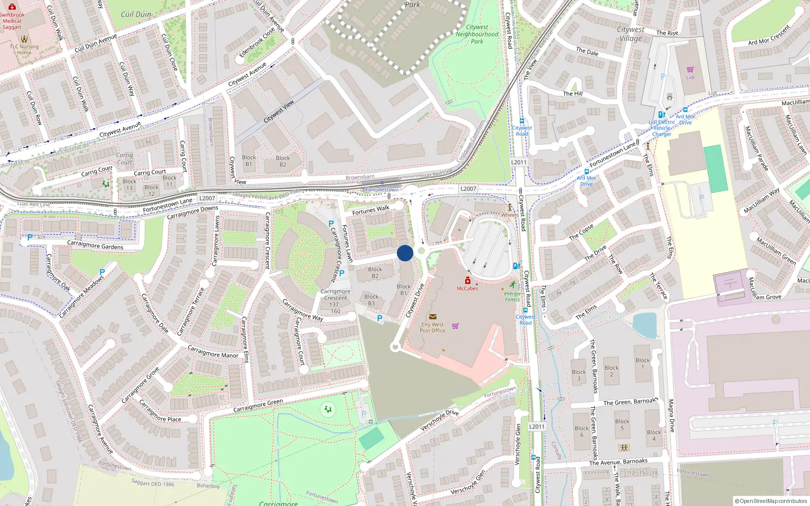 Overhead map showing the location of 11 Fortunes Lawn, Citywest