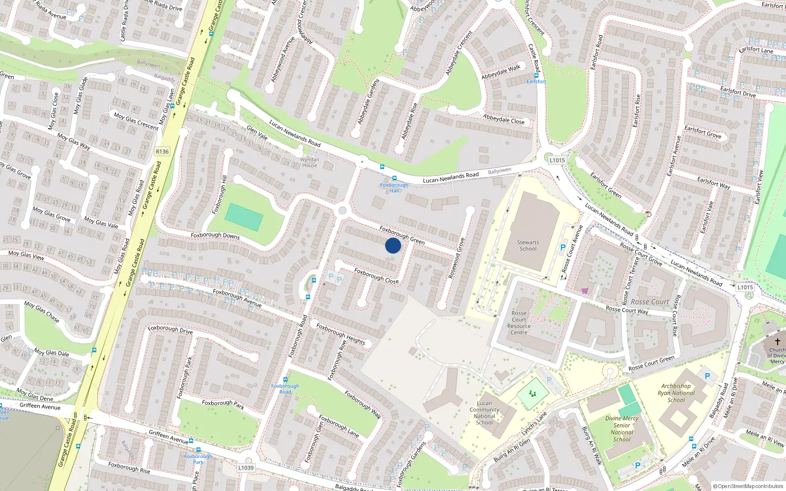 Overhead map showing the location of 11 Foxborough Green, Lucan