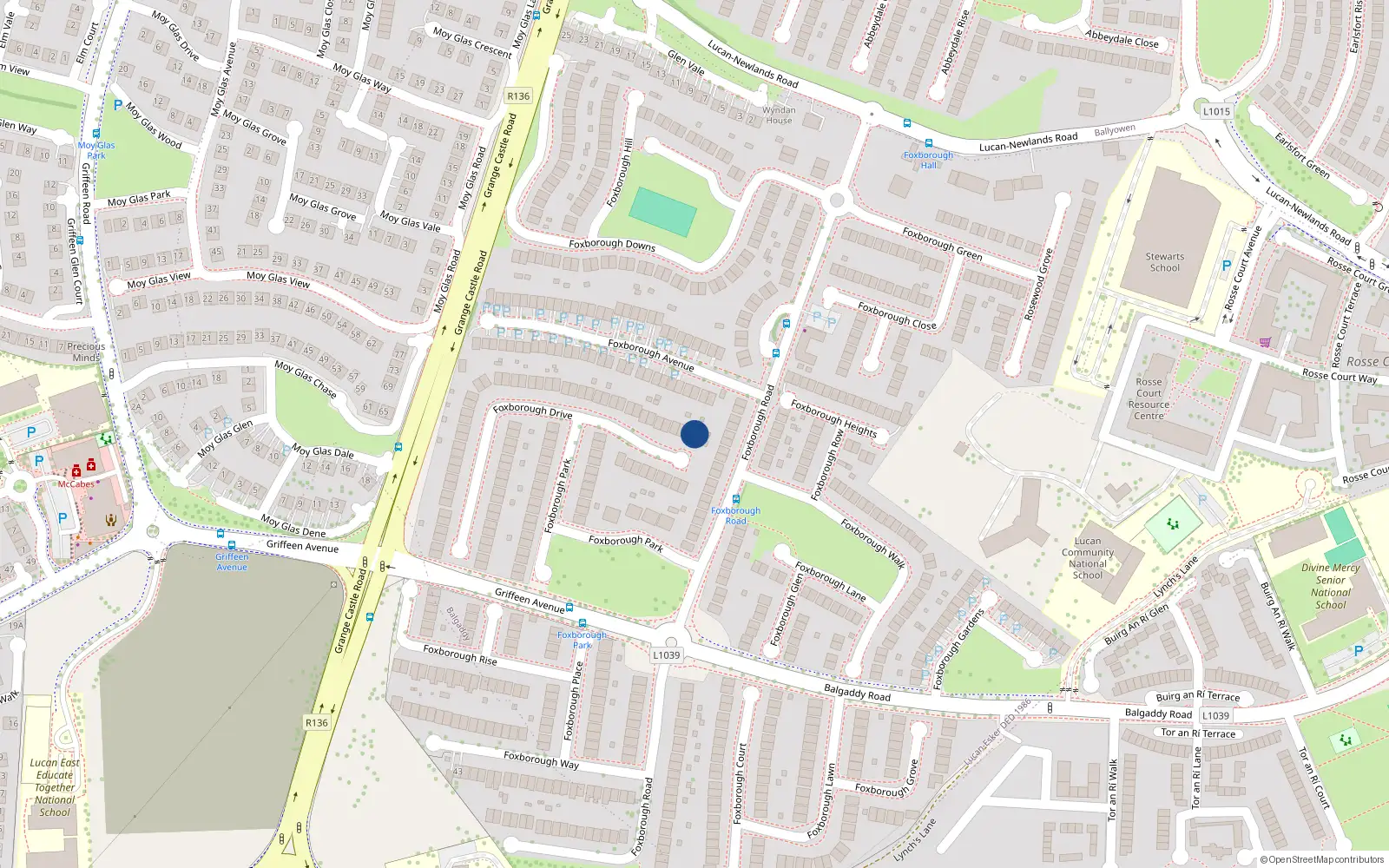 Overhead map showing the location of 11 Foxborough Drive, Lucan