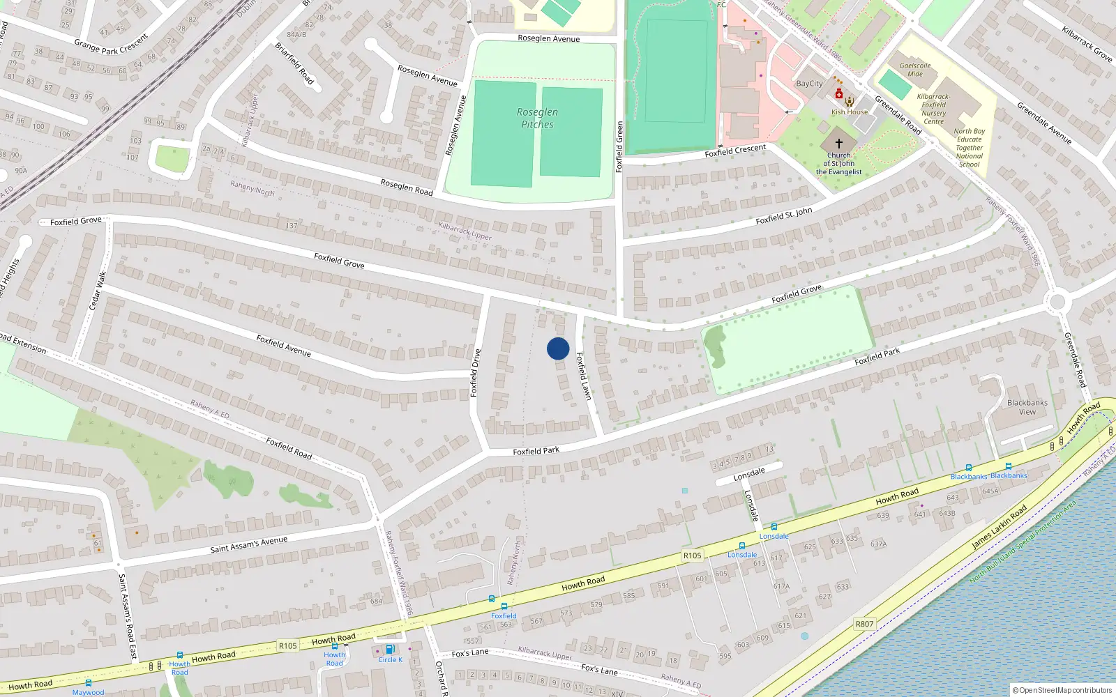 Overhead map showing the location of 11 Foxfield Lawn, Dublin 5