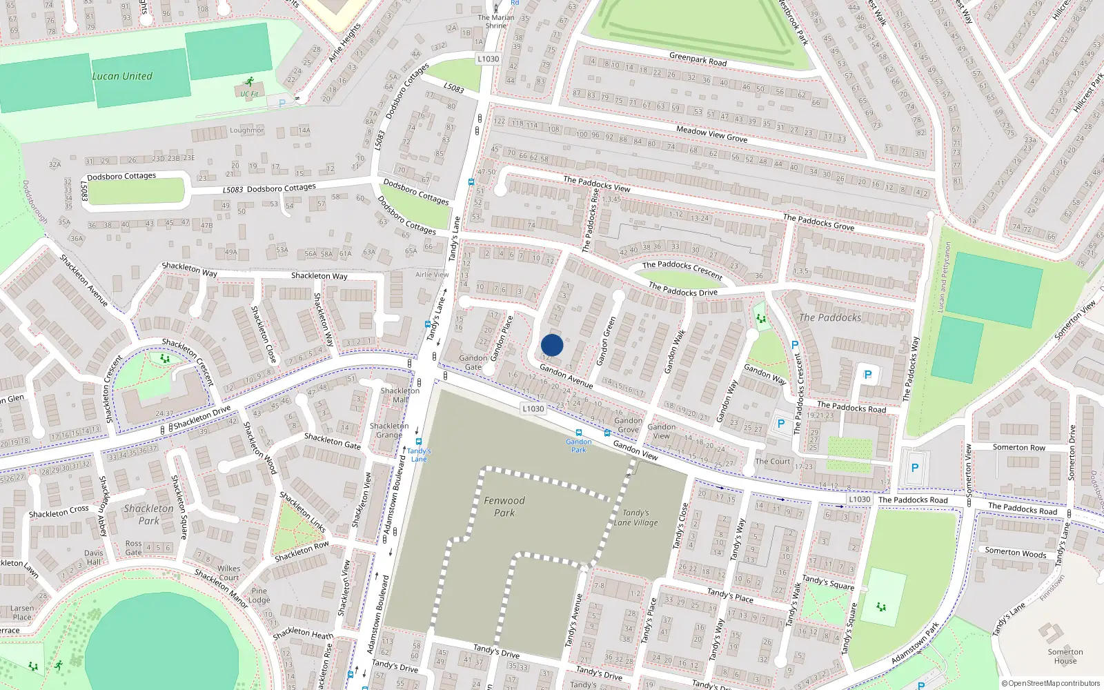 Overhead map showing the location of 11 Gandon Avenue, Lucan, Dublin