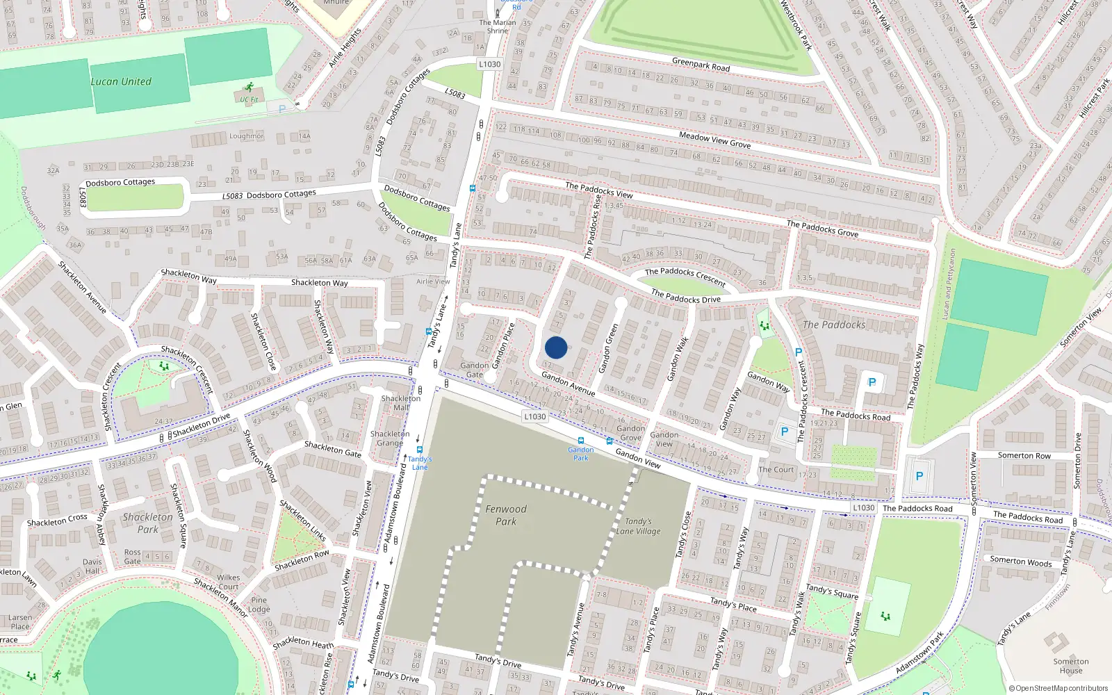 Overhead map showing the location of 11 Gandon Avenue, Lucan
