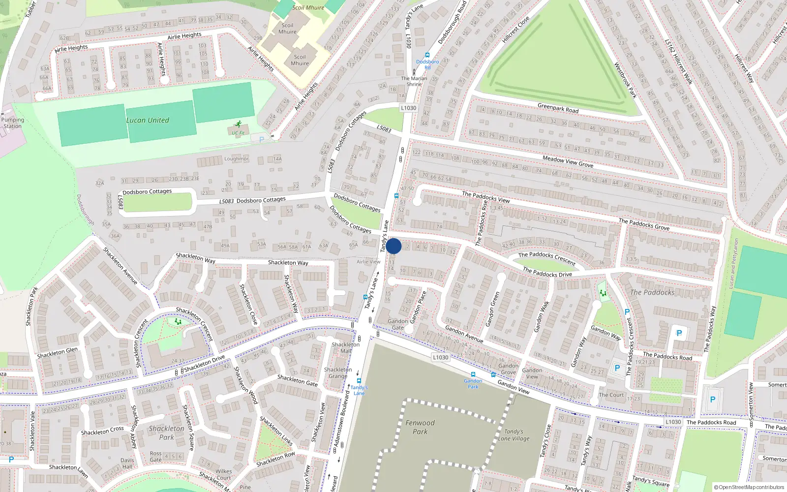 Overhead map showing the location of 11 Gandon Place, Lucan