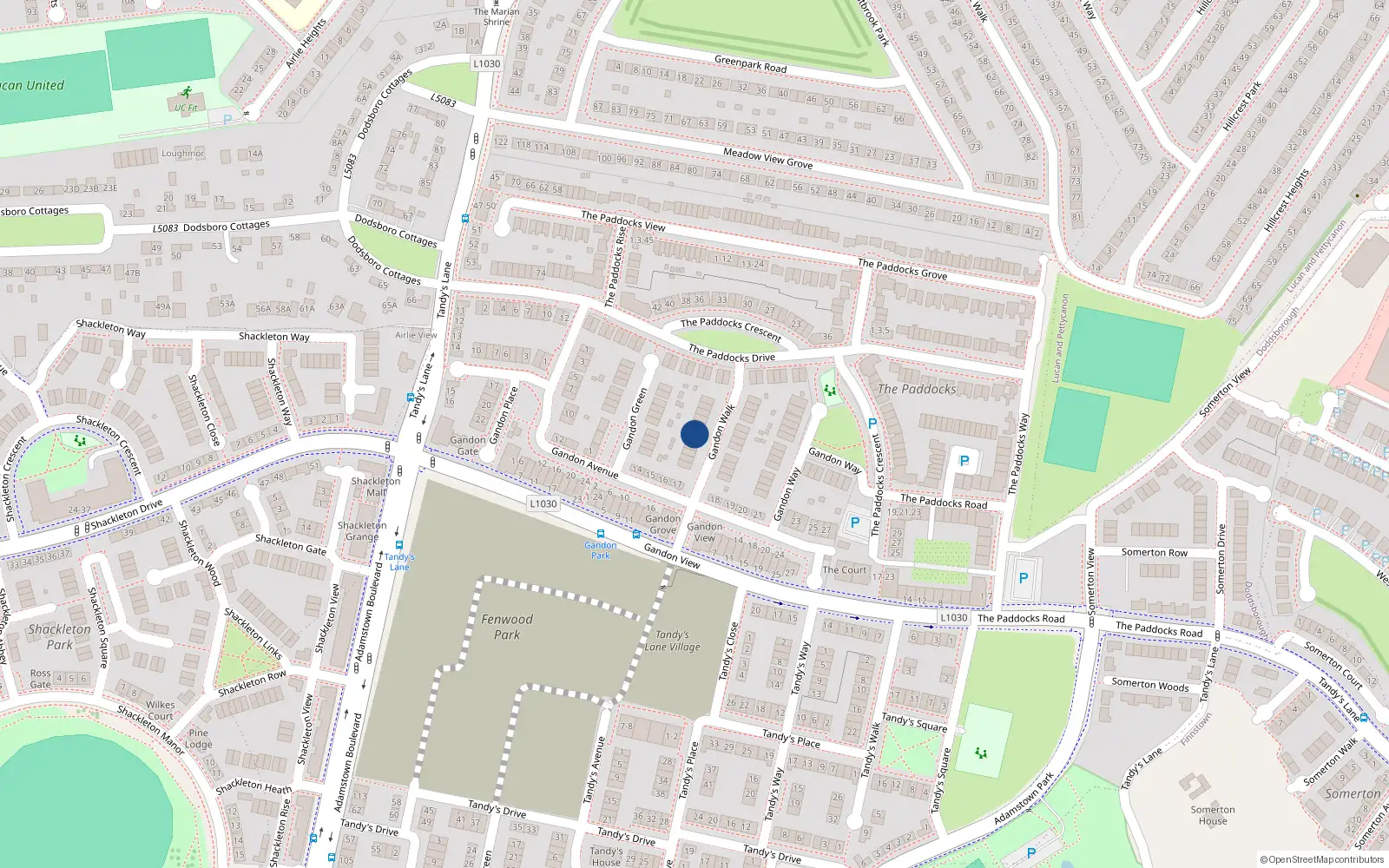 Overhead map showing the location of 11 Gandon Walk, Lucan