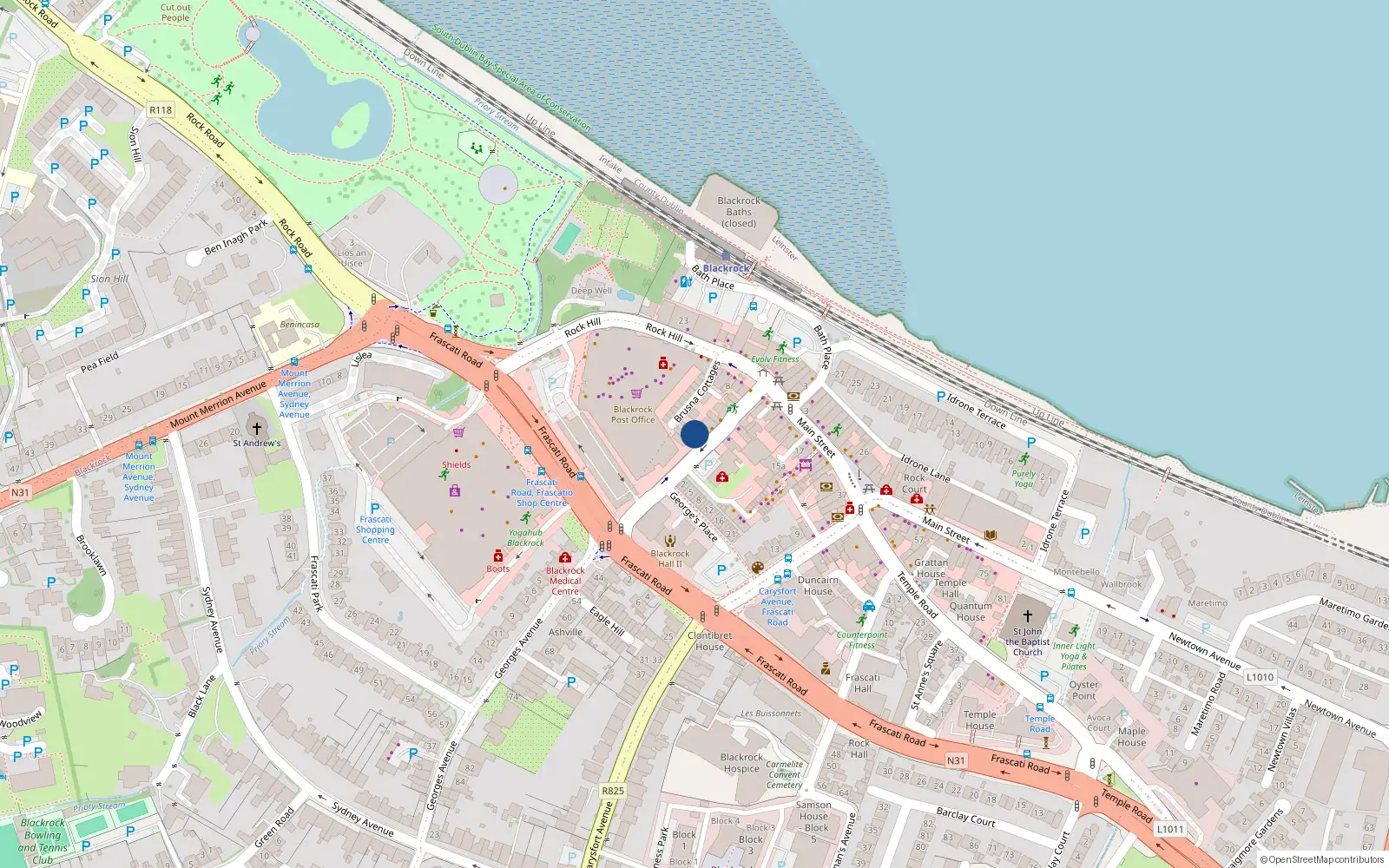Overhead map showing the location of 11 Georges Avenue, Blackrock, Dublin