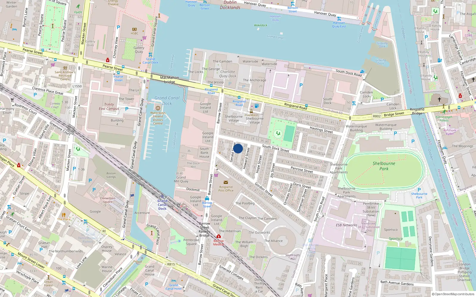 Overhead map showing the location of 11 Gerald Street, Dublin