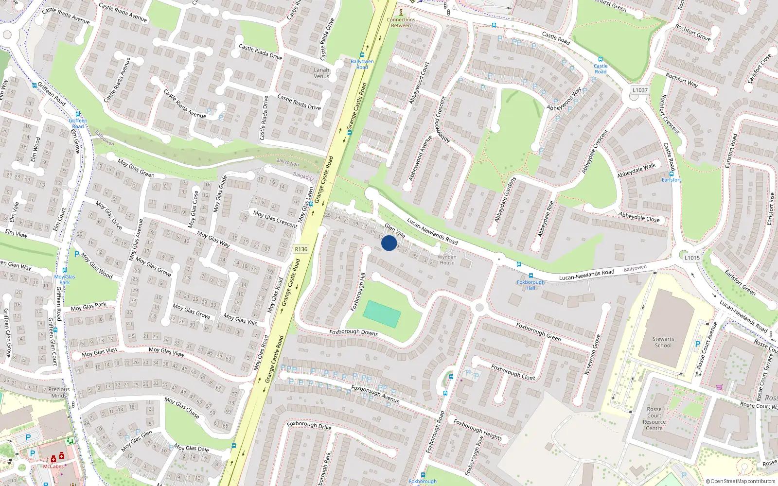 Overhead map showing the location of 11 Glen Vale, Lucan