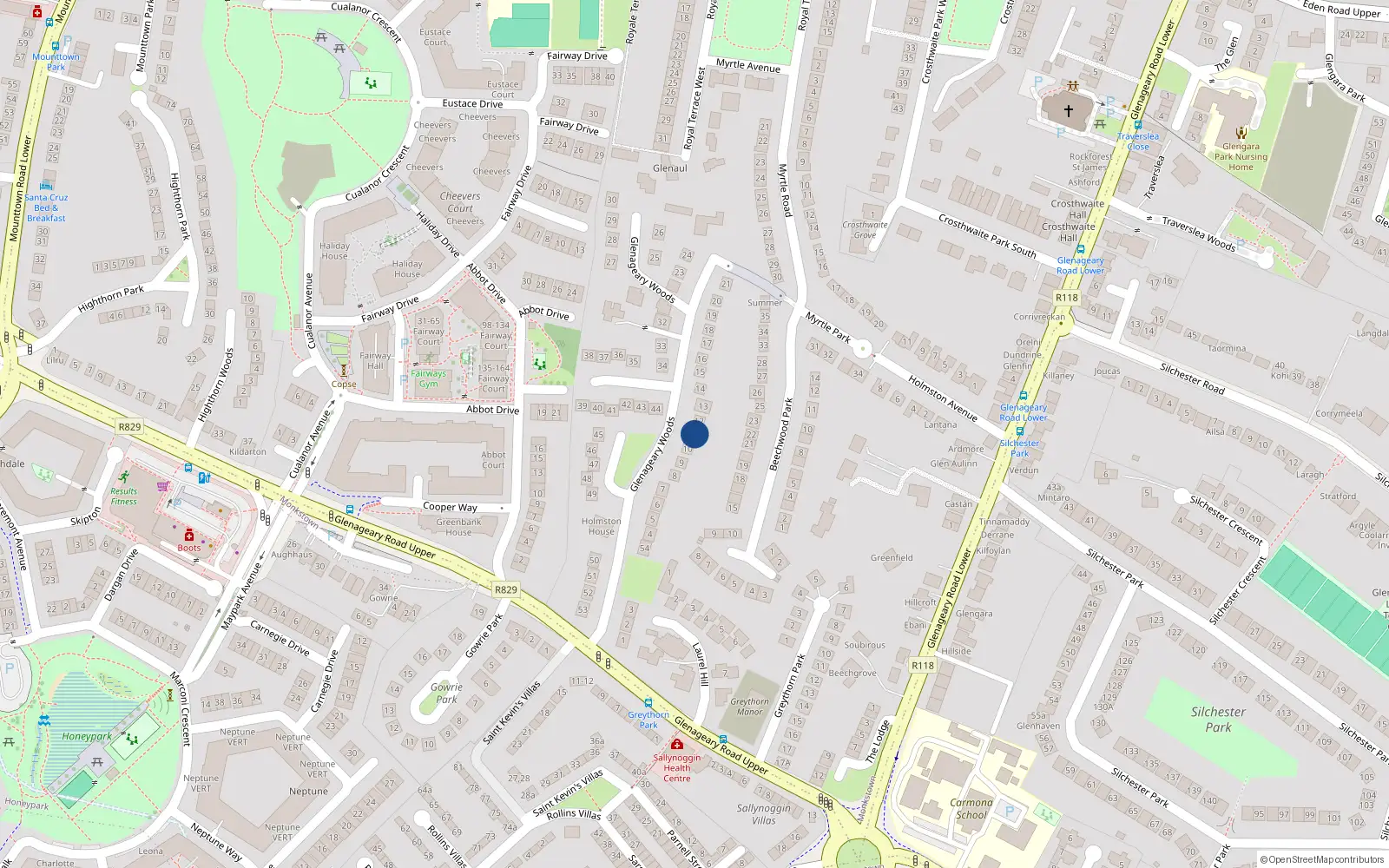 Overhead map showing the location of 11 Glenageary Woods, Co. Dublin
