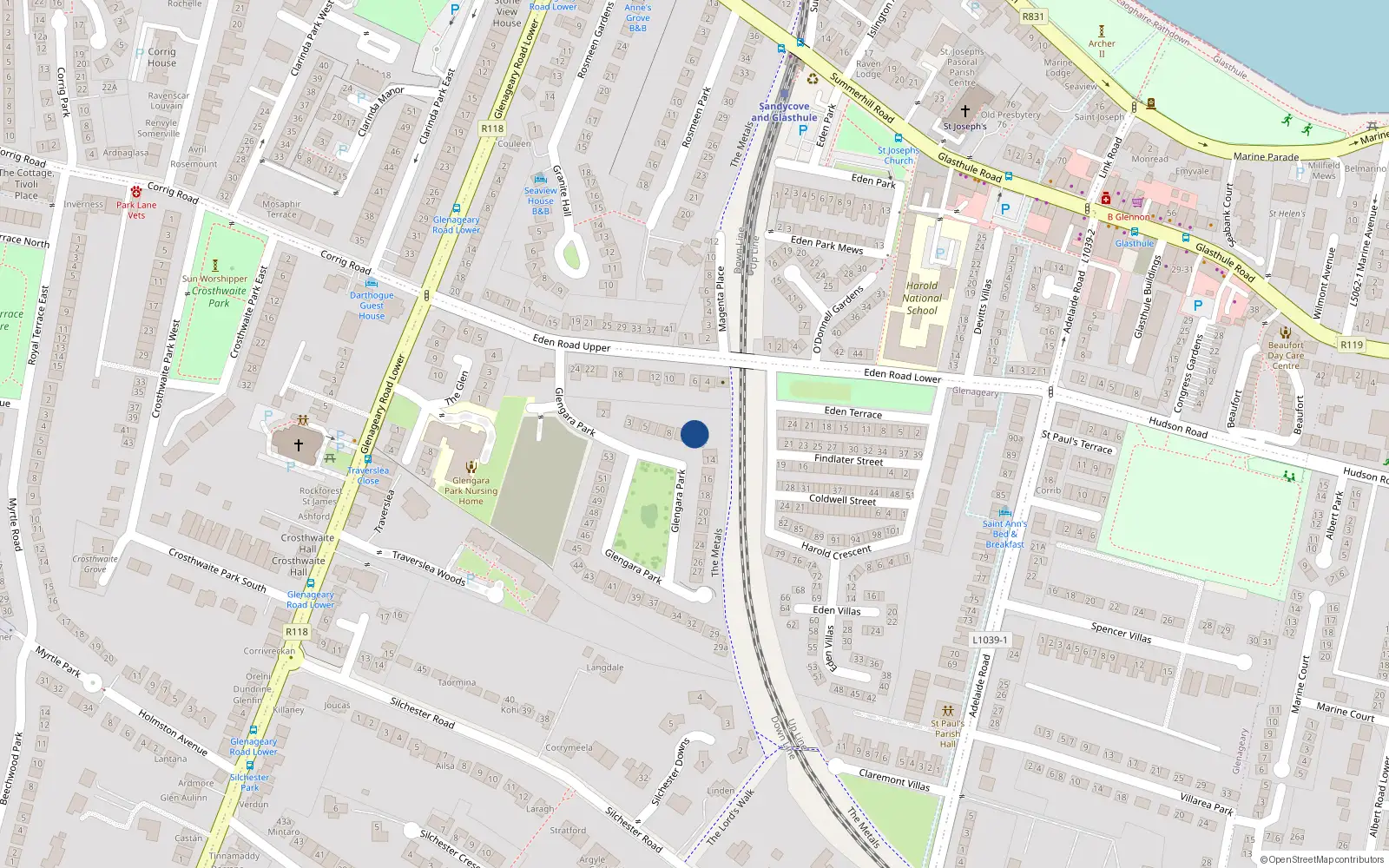 Overhead map showing the location of 11 Glengara Park, Dublin