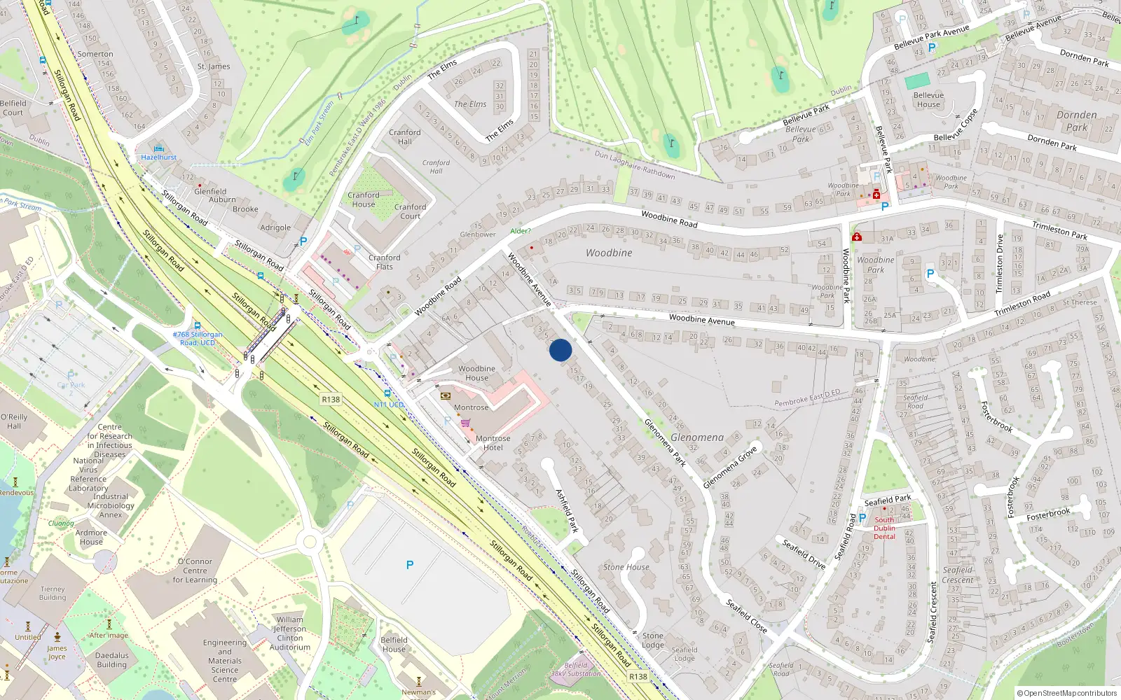 Overhead map showing the location of 11 Glenomena Park, Blackrock