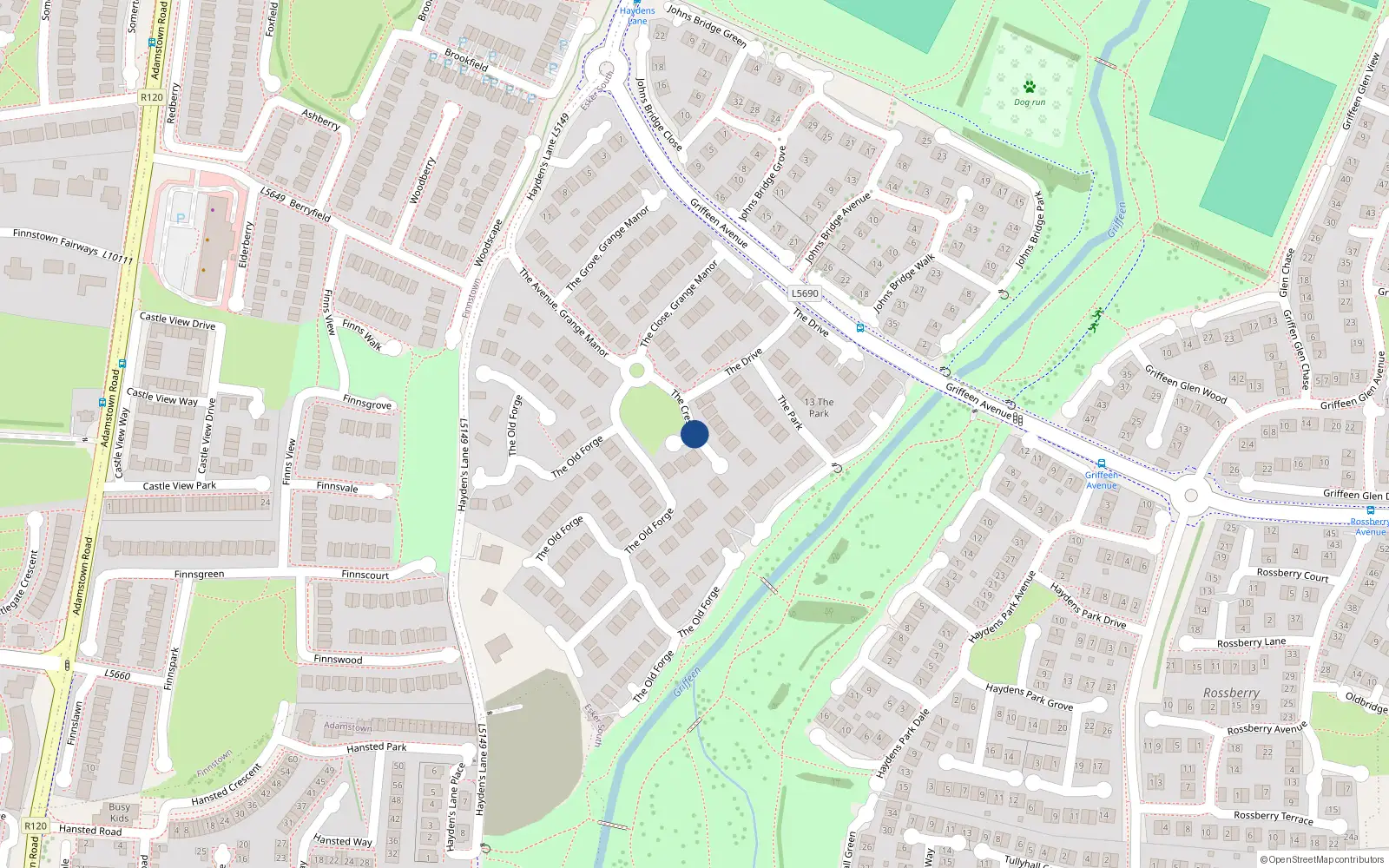 Overhead map showing the location of 11 Grange Manor Crescent, Lucan