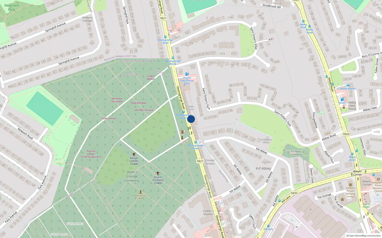 Overhead map showing the location of 11 Grange Terrace, Deansgrange, Dublin