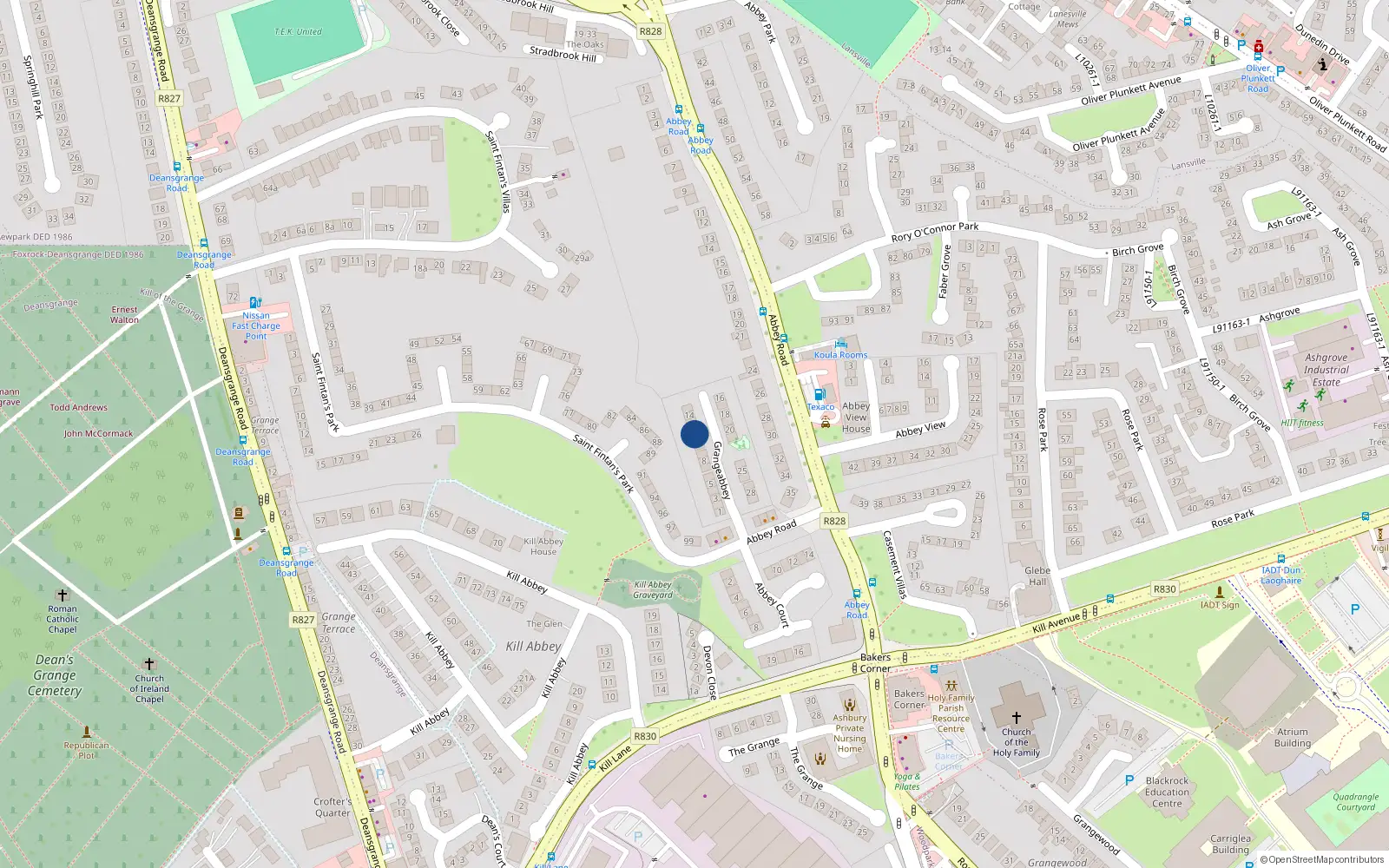 Overhead map showing the location of 11 Grangeabbey, Blackrock