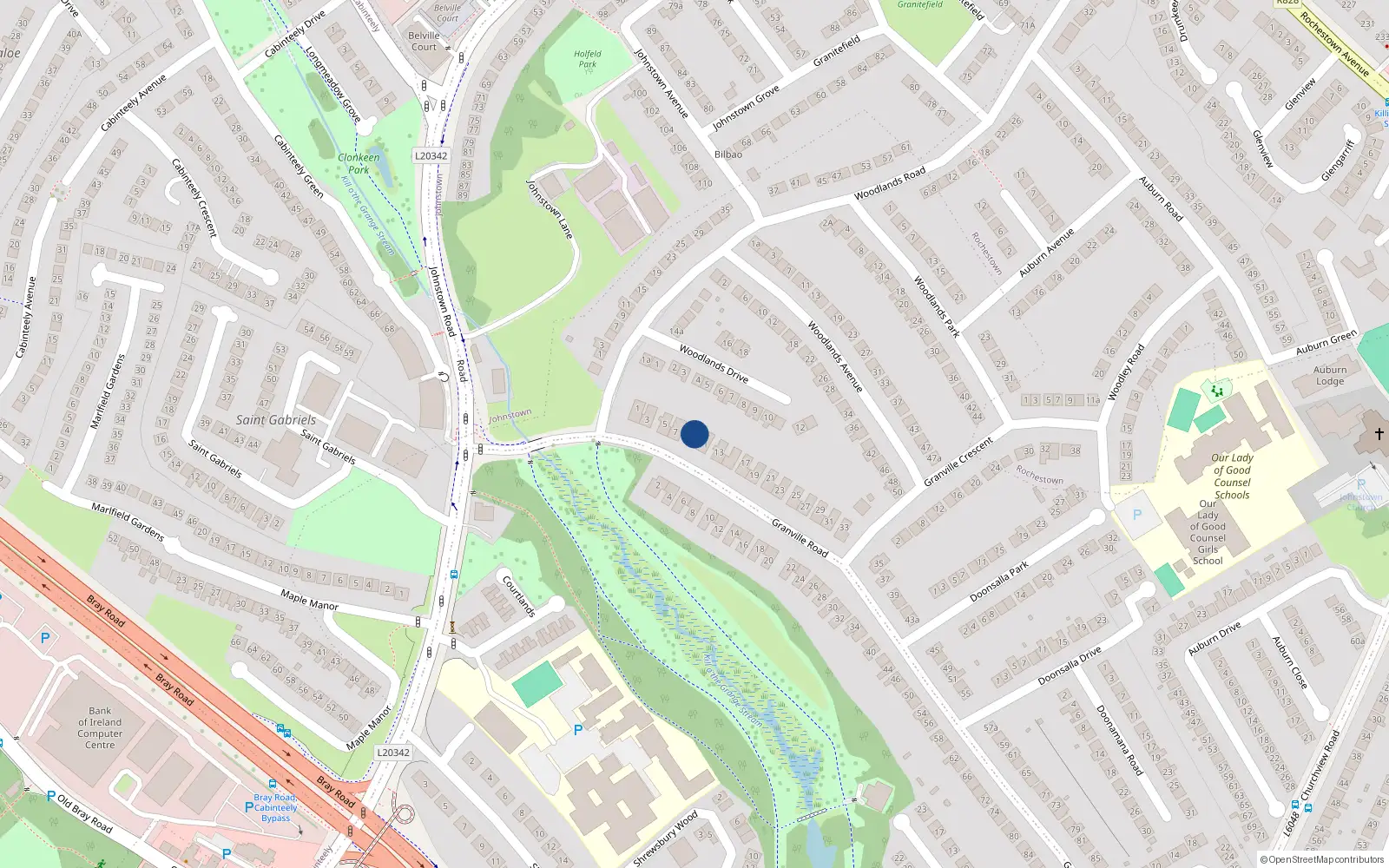 Overhead map showing the location of 11 Granville Road, Dublin