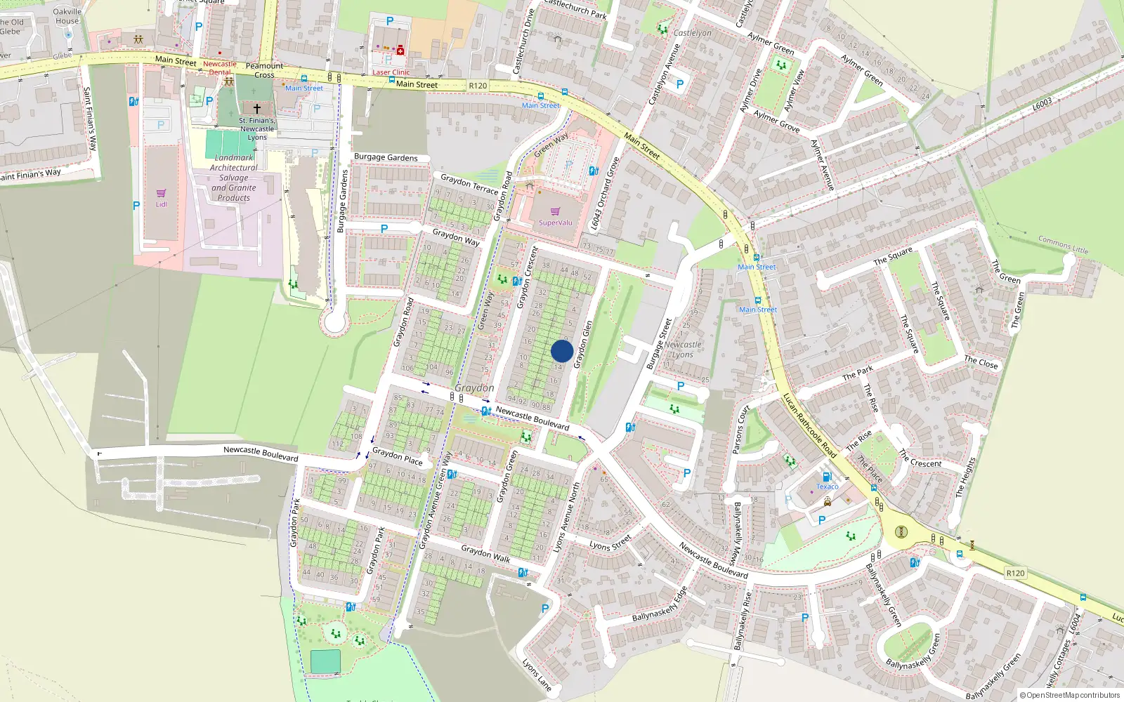 Overhead map showing the location of 11 Graydon Glen, Newcastle