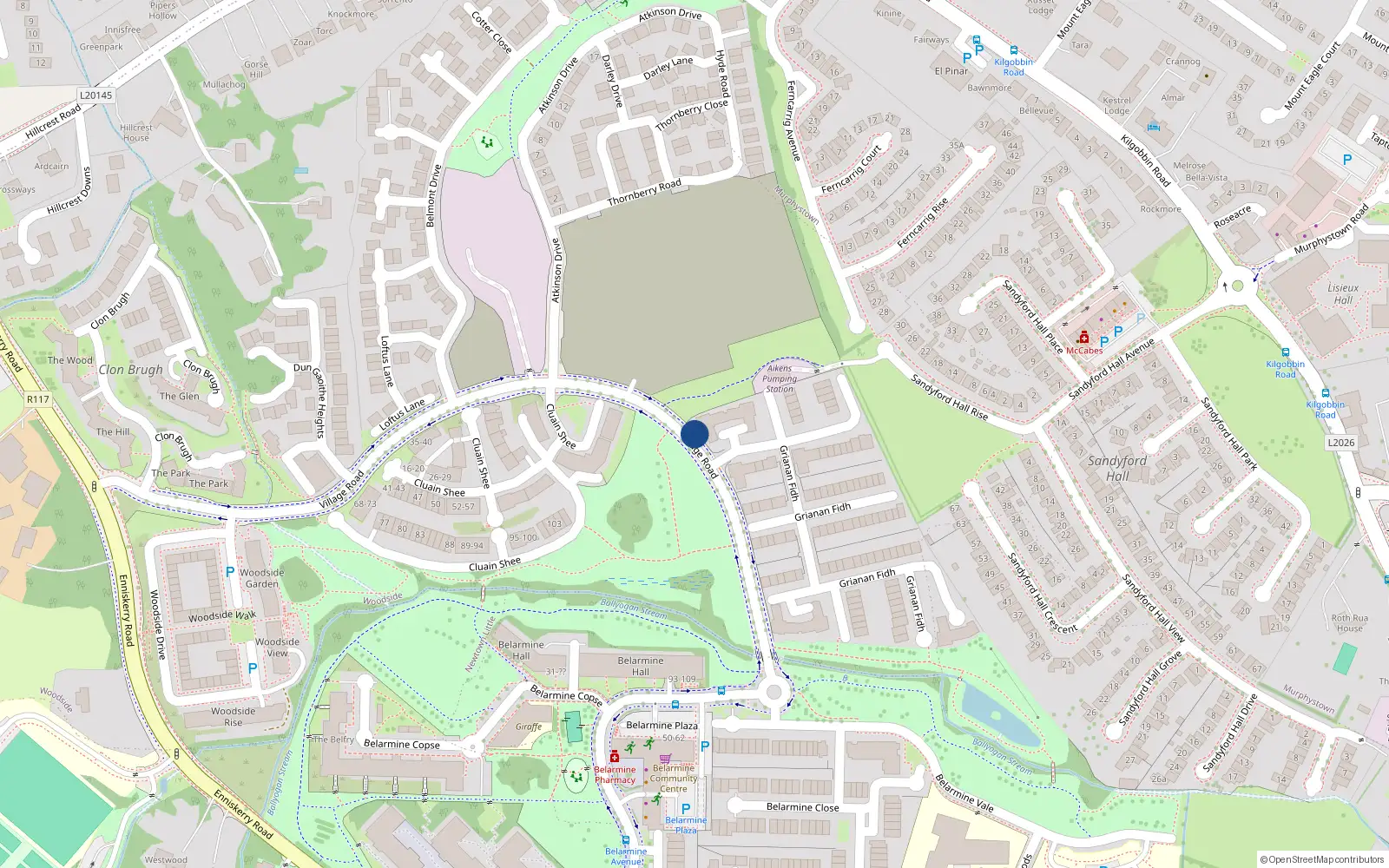Overhead map showing the location of 11 Grianan Fidh, Sandyford
