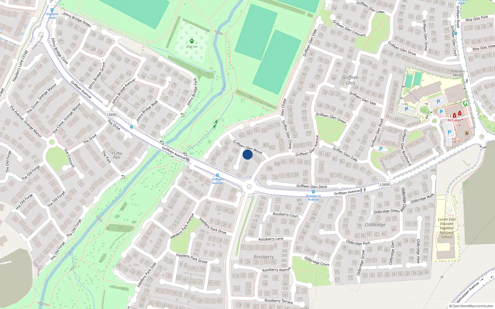 Overhead map showing the location of 11 Griffeen Glen Wood, Lucan