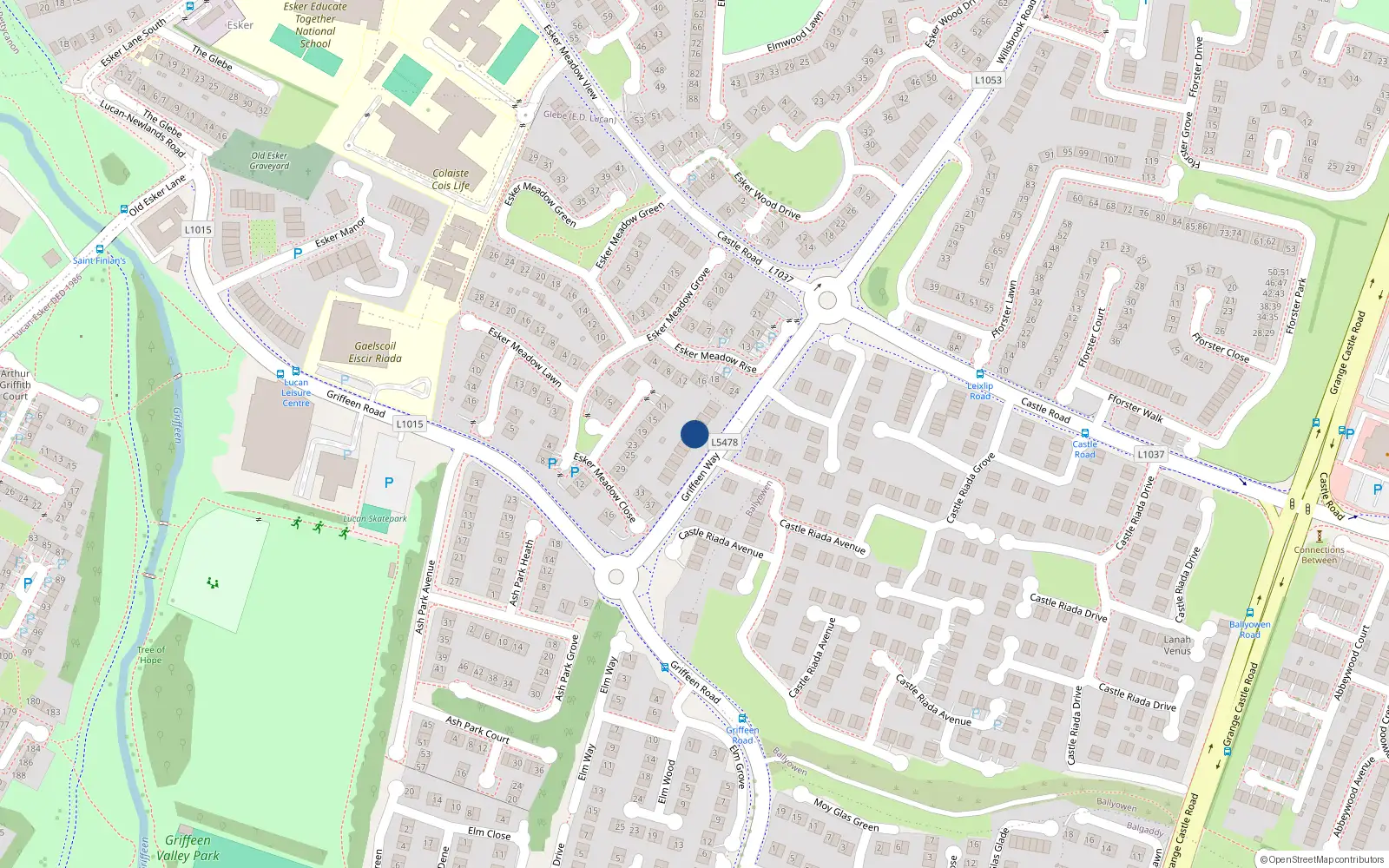 Overhead map showing the location of 11 Griffeen Way, Lucan