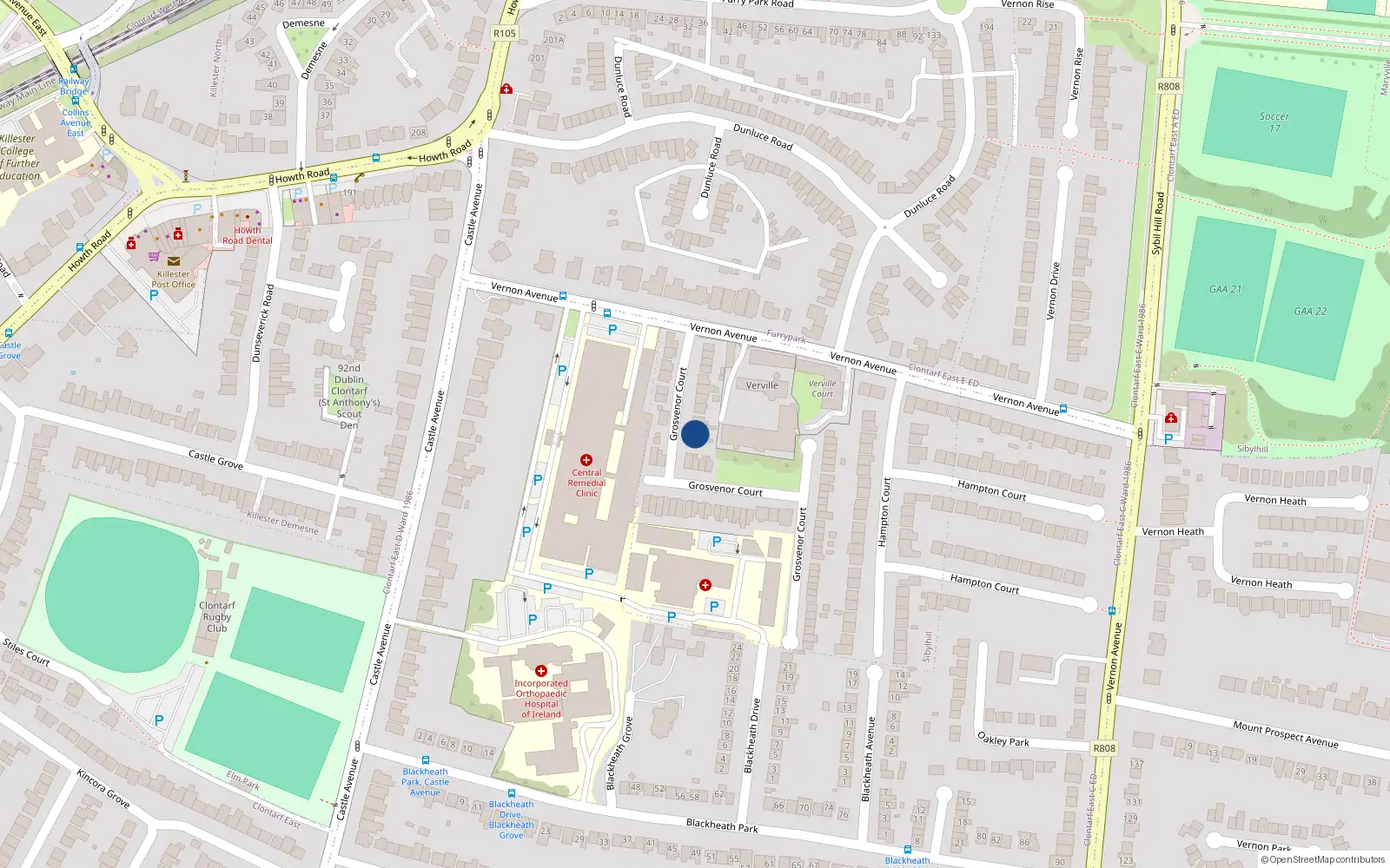 Overhead map showing the location of 11 Grosvenor Court, Dublin 3